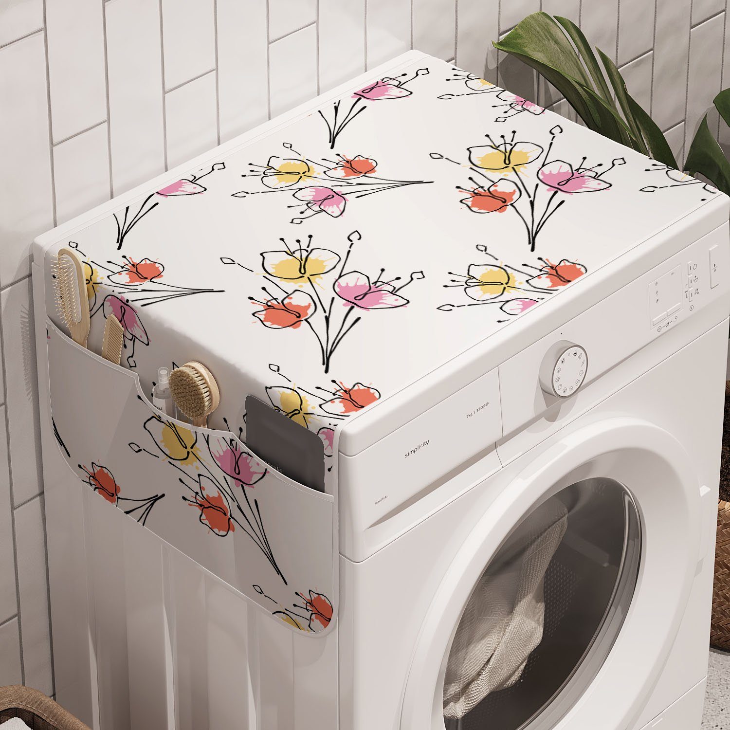 Abakuhaus Badorganizer Anti-Rutsch-Stoffabdeckung für Waschmaschine und Trockner, Blumen Blumen Color Splash-Muster