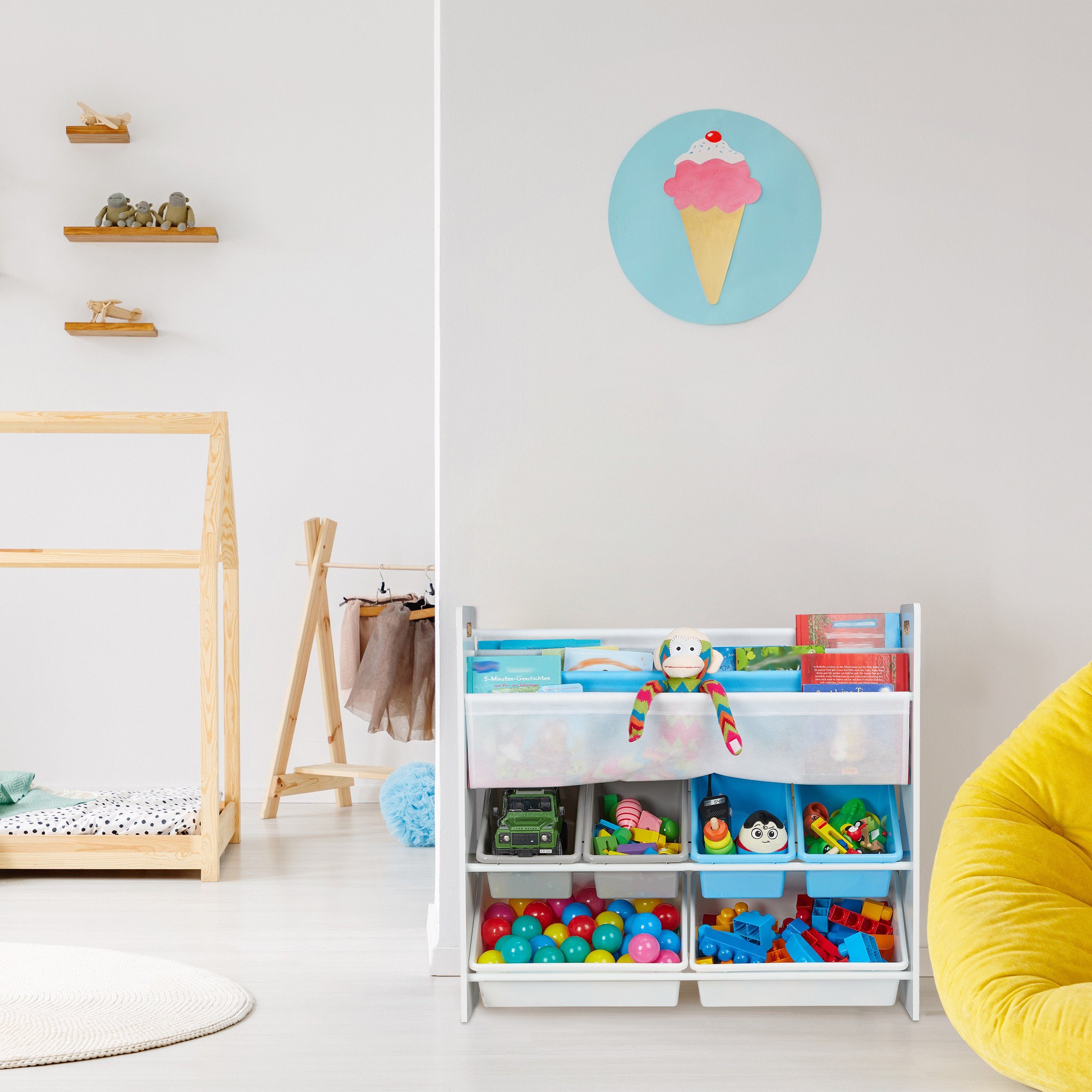 Grau Motiv, Kinderregal Hellblau mit relaxdays Fächern 10 Weiß A und Standregal