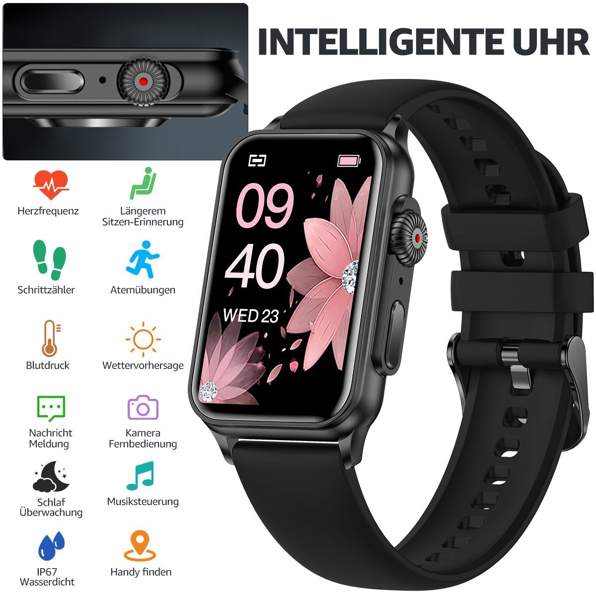 MULISOFT Smartwatch Damen und Herren, Fitness Tracker Uhr mit Anrufe  Smartwatch (1.57 Zoll, IP67 Wasserdicht Fitness Uhr, Uhren Watch für  Android IOS, Pulsmesser Schrittzähler Schlafmonitor Aktivitätstracker, Uhren  verfügbar für Android und IOS,