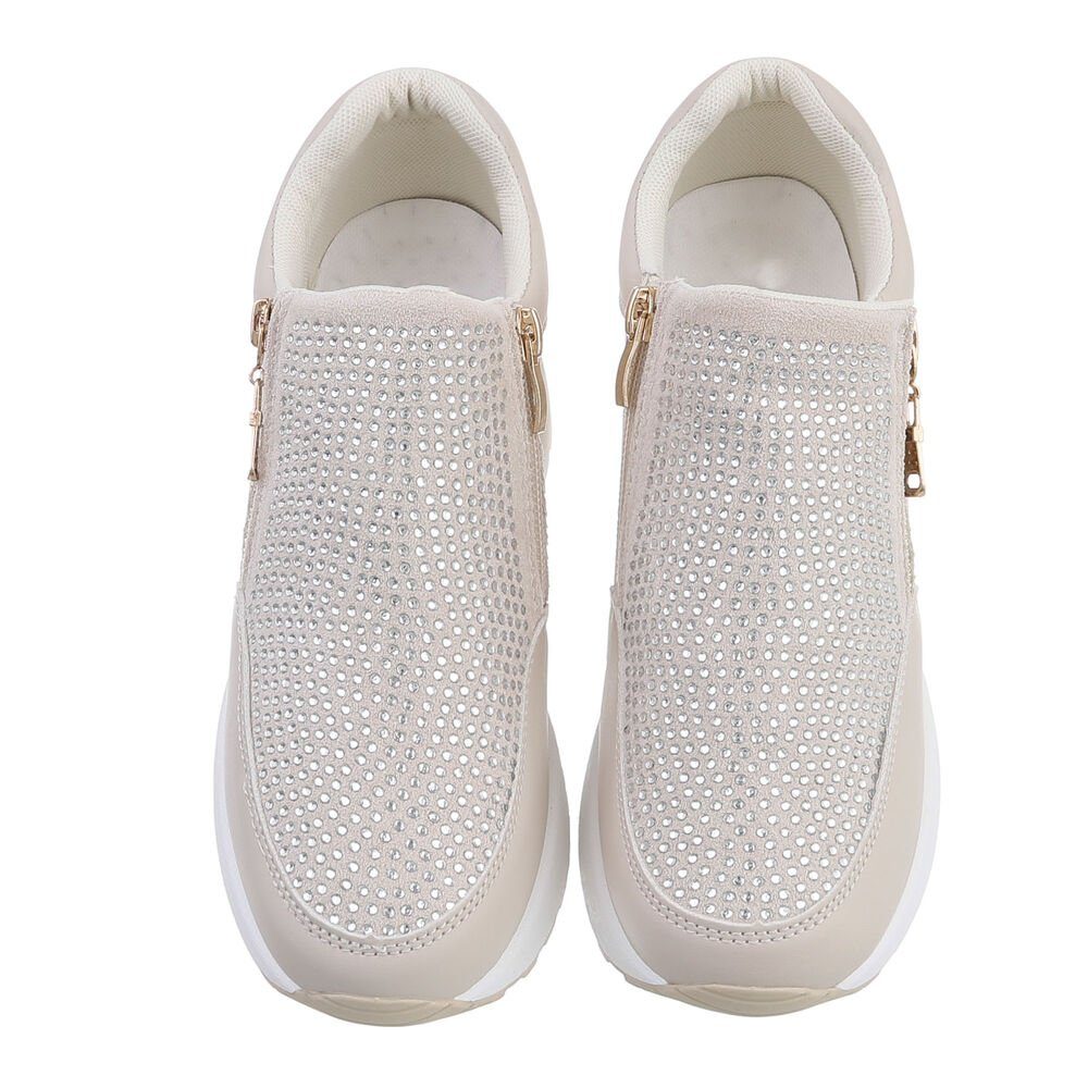 Ital-Design Damen Low-Top Freizeit Sneaker Keilabsatz/Wedge Sneakers Low in Beige