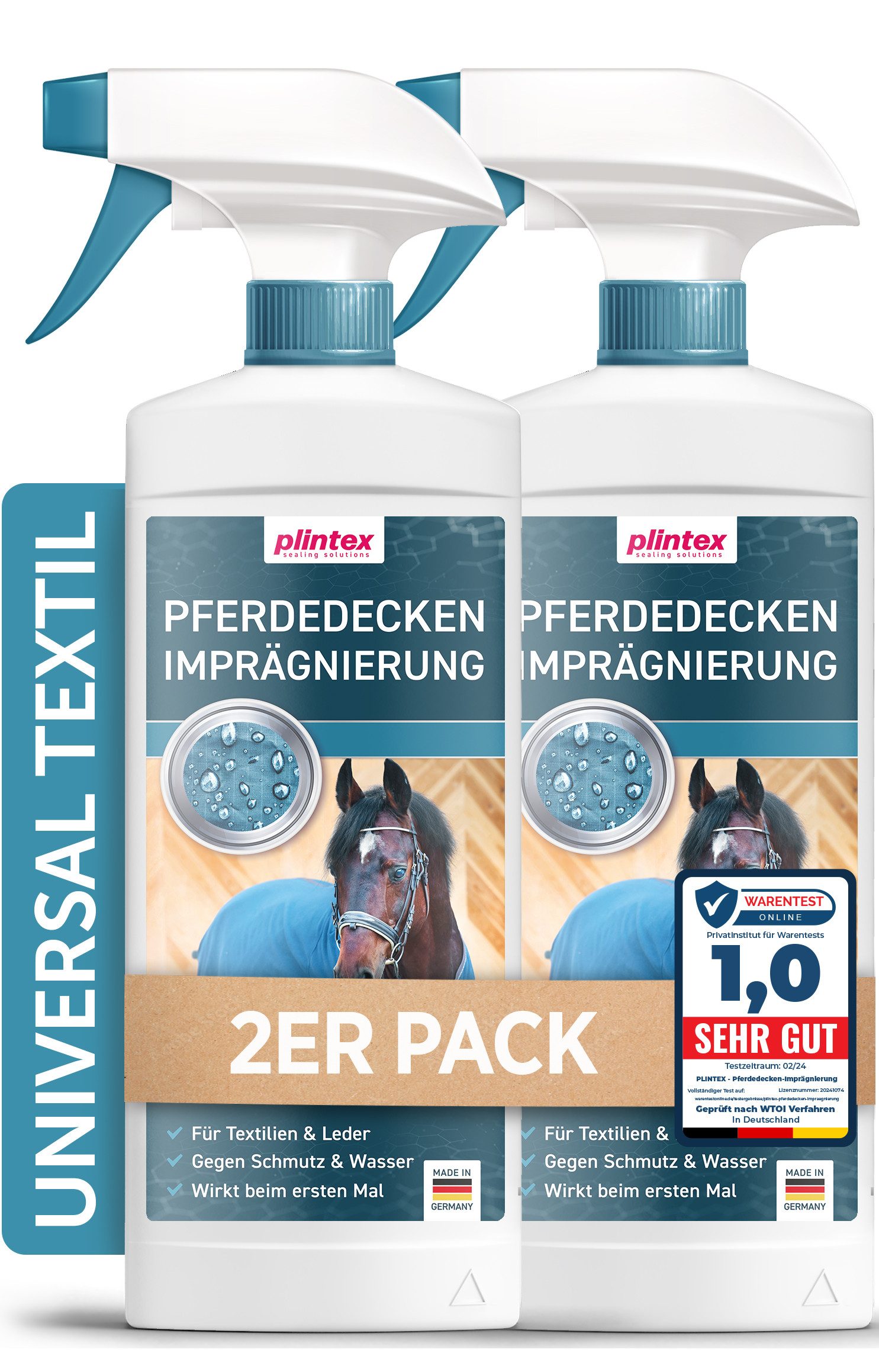 Plintex Pferdedecken Imprägnierung - schonend & geruchsfrei - Imprägnierspray (Bundle, für Outdoordecke, Regendecke & Zubehör), 2x580ml