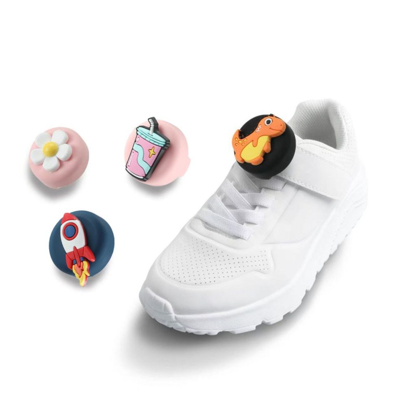 TECH PROTECT Runder Anhänger (4er-Pack Silikonhüllen mit Motivaufsätzen), Kinderfreundliche AirTag-Hüllen mit Schuhbandhalterung