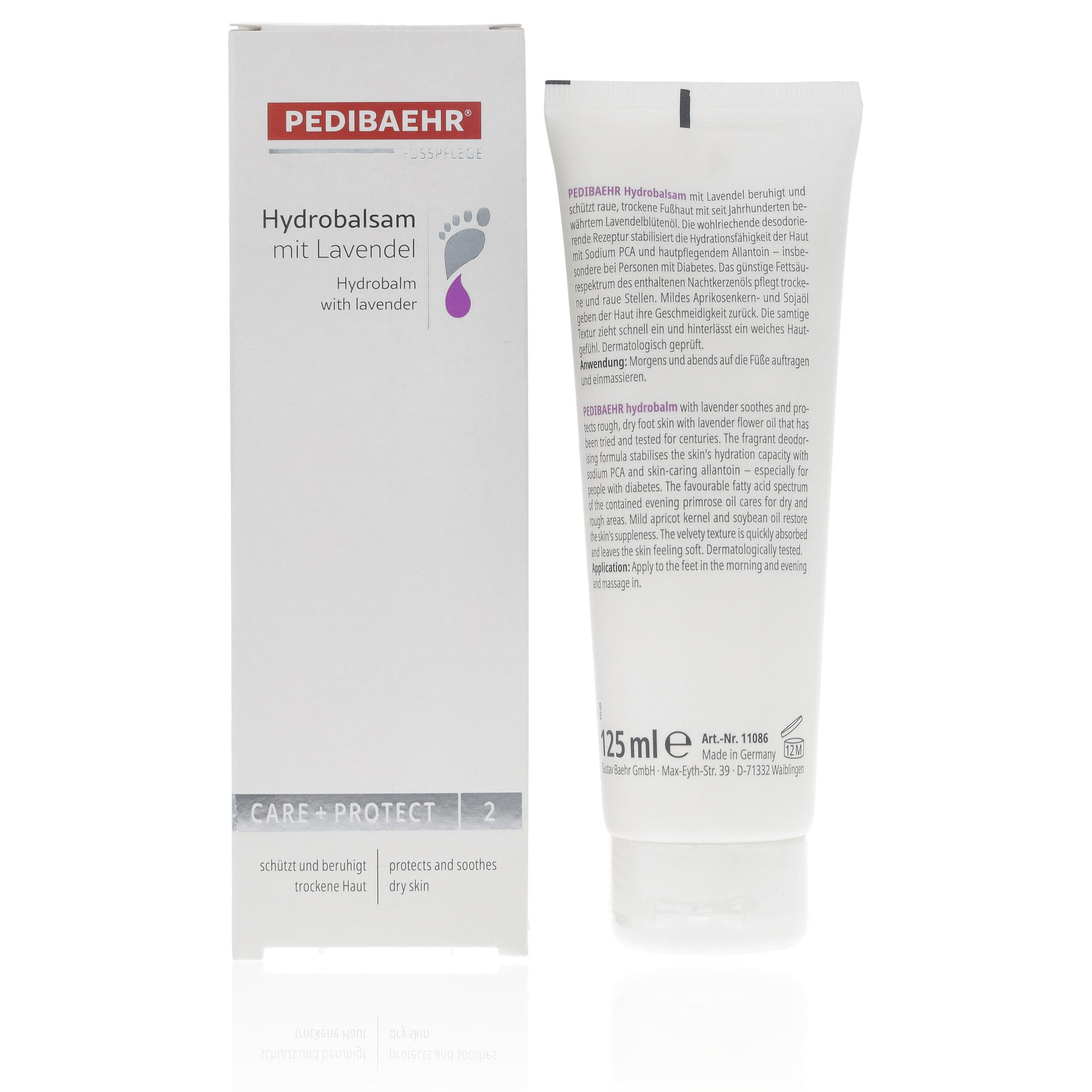 Pedibaehr Fußcreme Pedibaehr Hydrobalsam mit Lavendel 125ml Diabetiker geeignet, 1-tlg., beruhigende, schützende und desodorierende Pflege