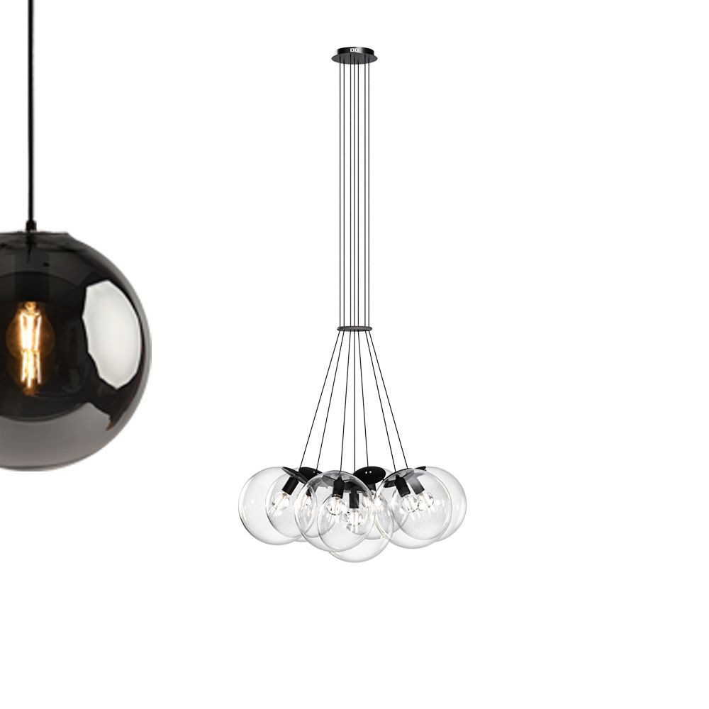 s.luce Pendelleuchte Cluster Glaskugel Galerieleuchte 7-flammig Rauch
