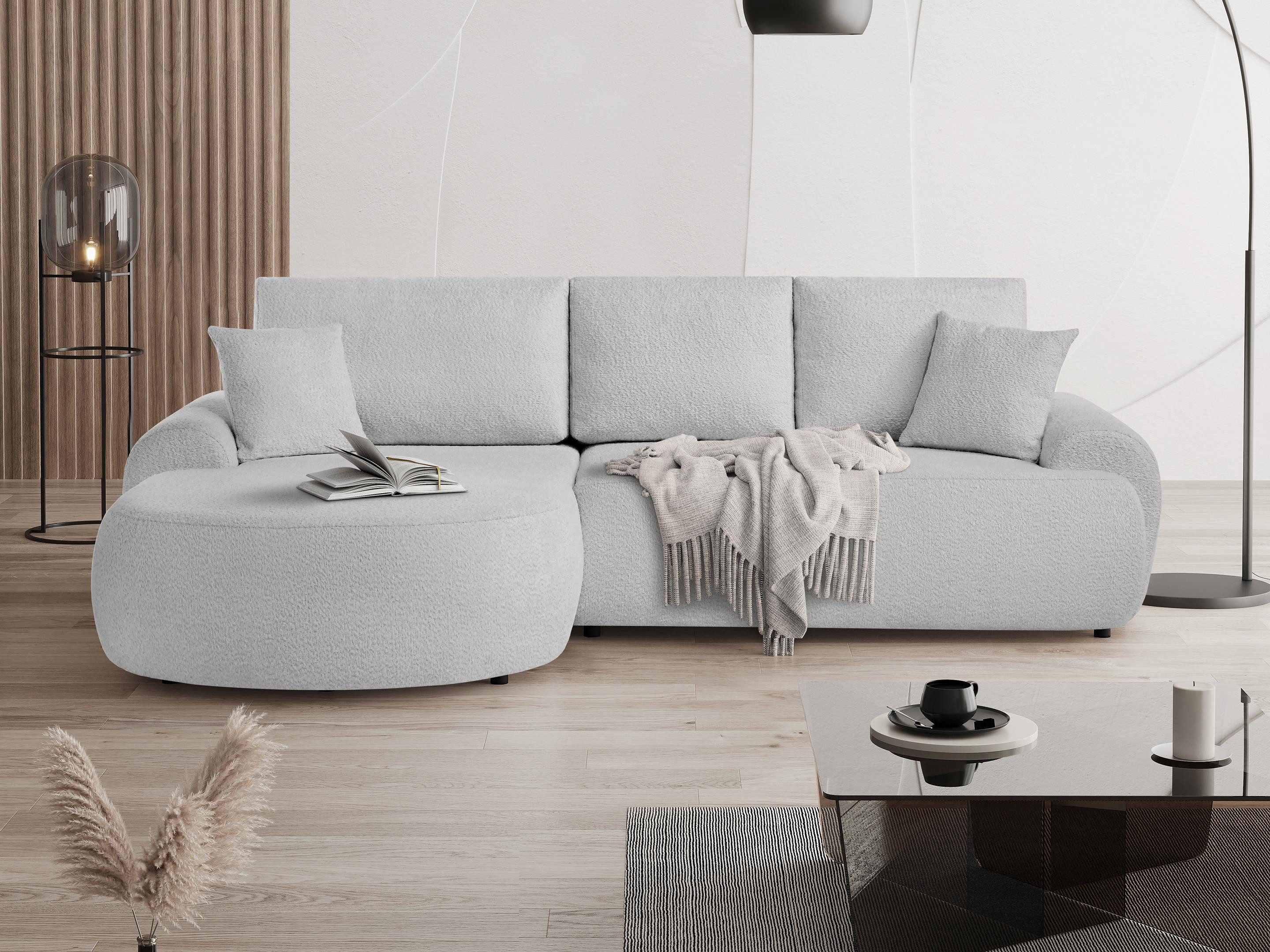 Beautysofa Ecksofa mit Kissen aus Bouclé-Stoff günstig online kaufen