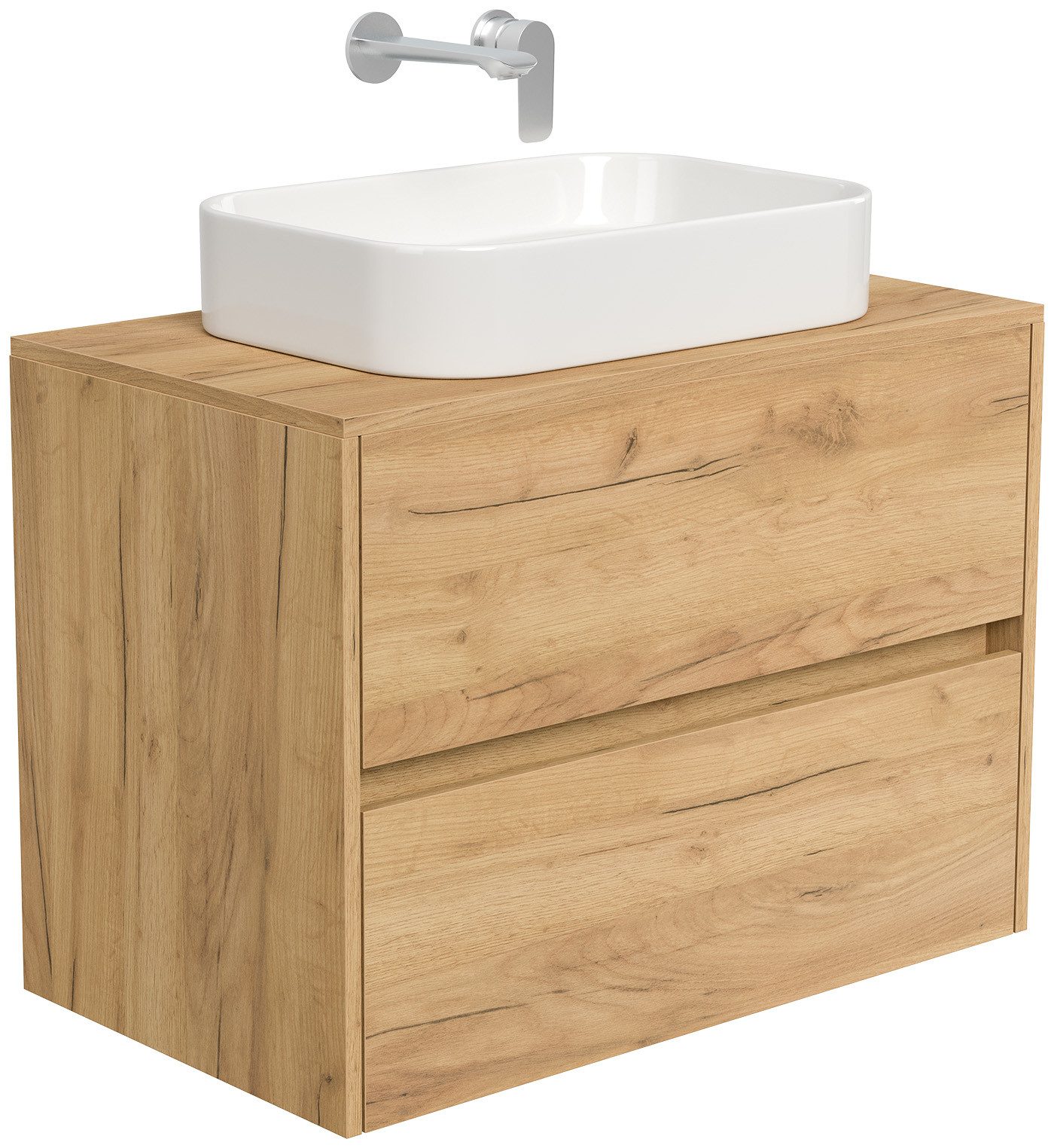 Magnolia Home Aufsatzwaschbecken Badmöbel Taifun 80cm mit rechteckigem Aufsatzwaschbecken eiche gold