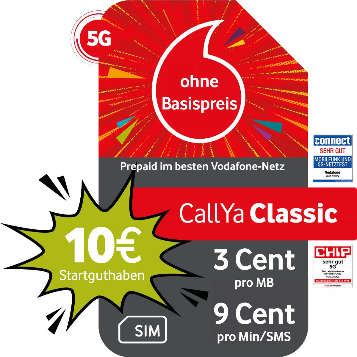 Vodafone Prepaid CallYa Classic, 10 EUR Startguthaben Prepaidkarte