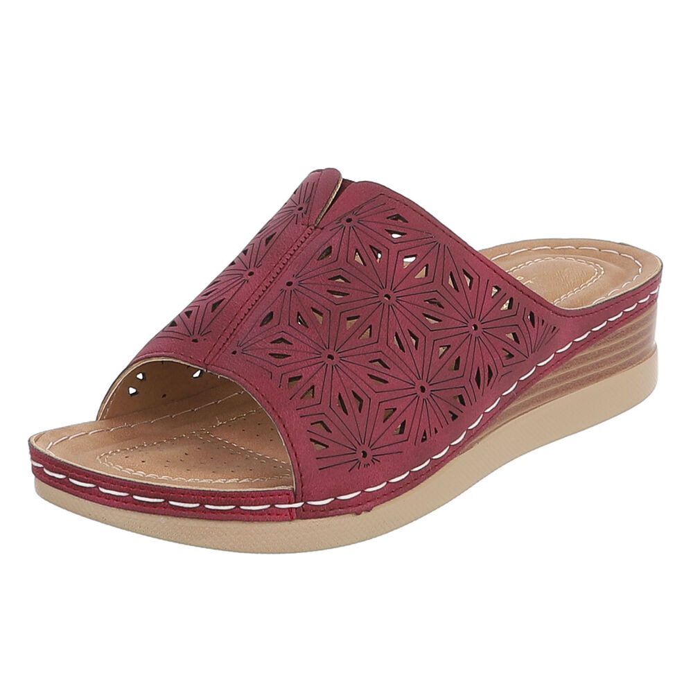 Ital-Design Damen Pantolette mit Lochprägung und Keilsohle Pantolette (91849302) Keilabsatz/Wedge Keilsandaletten in Bordeaux