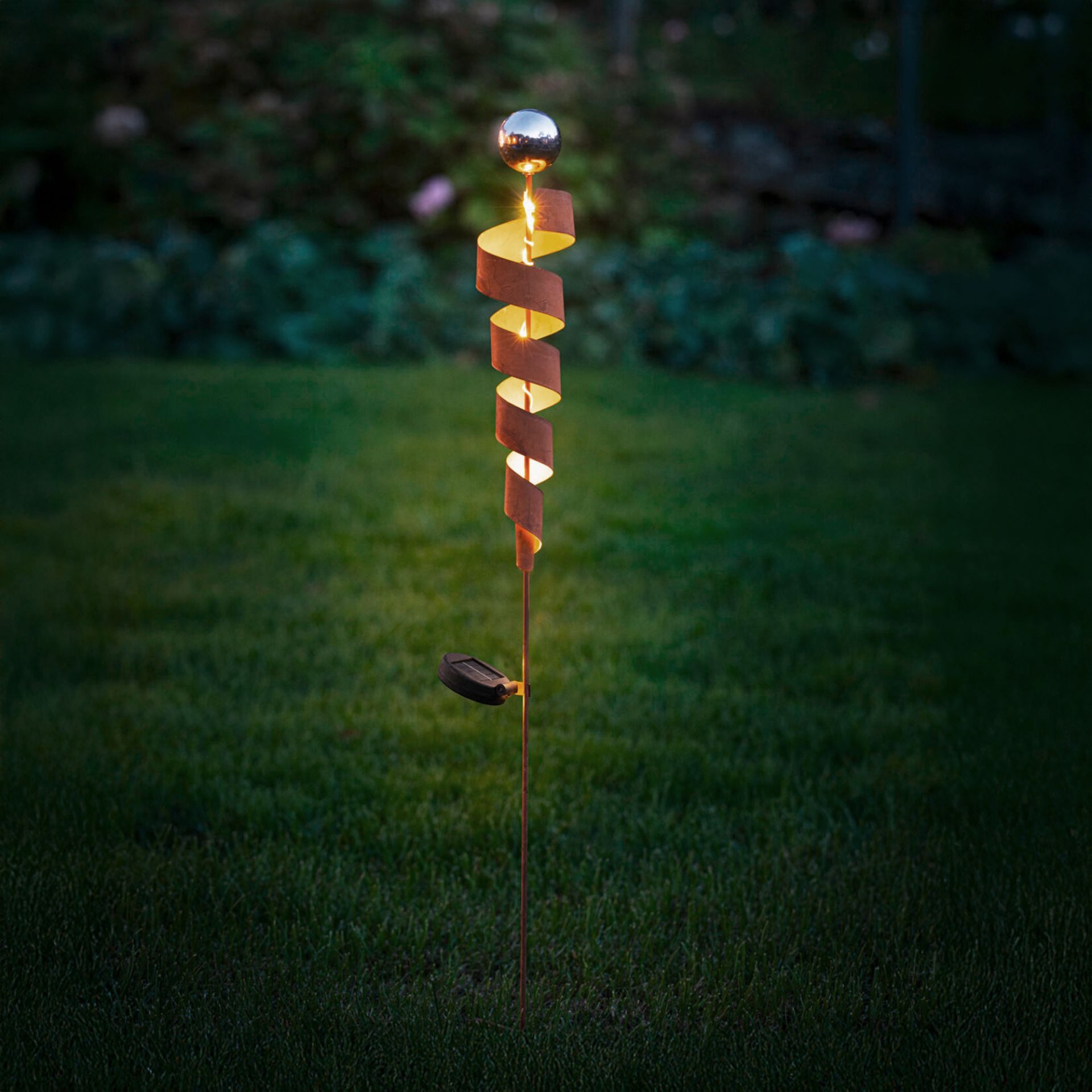 Frank Flechtwaren Gartenstecker "Spirale" Metall, Edelrost, Solar LED Roststecker 102 cm, Dekostecker Outdoor Gartendeko wetterfest für Draußen mit Rost Optik