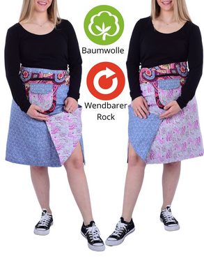 Sunsa Wickelrock Damenrock Knielang Sommerrock Wickelrock aus Baumwolle 2 Designs in 1 Wendbarer Rock, 2 Optische Designs in 1