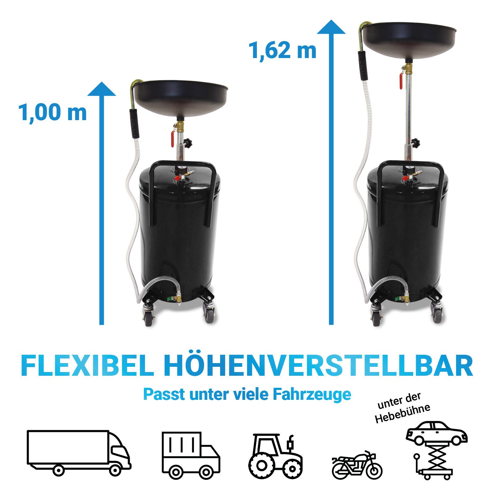 Bituxx Ölauffangwanne 80L 47x44x100-160cm mit Druckluftanschluss Schwarz, 80 l, (MS-19651) – Bild 4 von 5