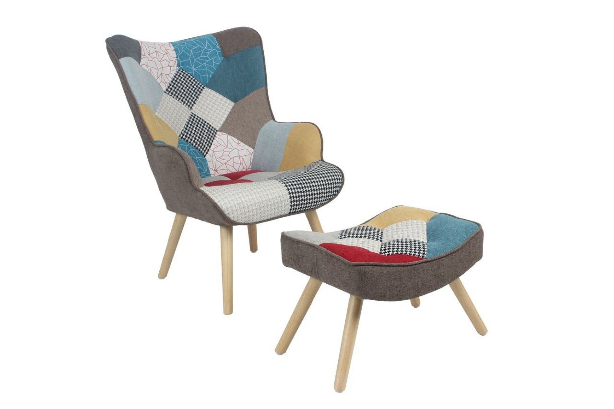 Happy Home Relaxsessel Relaxsessel mit Hocker, Patchwork Stoffbezug für Wohnzimmer & Leseecke