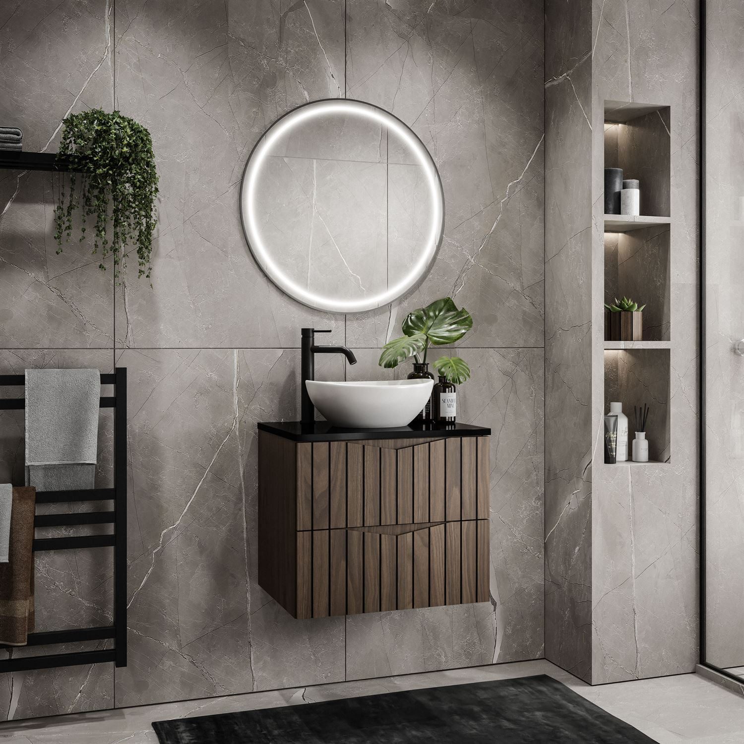 Lookway Badmöbel-Set HIKARI I 60 cm Hängeschrank mit Aufsatzwaschbecken, (B günstig online kaufen