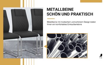 HAUSS SPLOE Freischwinger 4er Set, verchromtes Metallgestell, mit Bezug aus Kunstleder,Schwarz