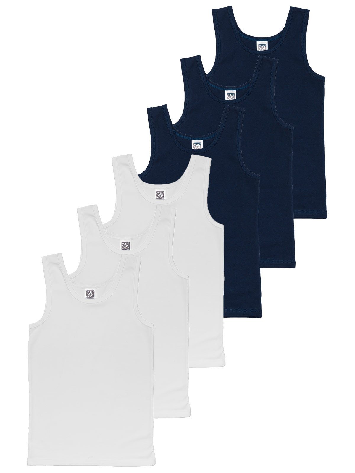 Sweety for Kids Unterhemd 6-St) Knaben Single navy hohe weiss Sparpack Sportshirt (Spar-Set, Markenqualität 6er Jersey