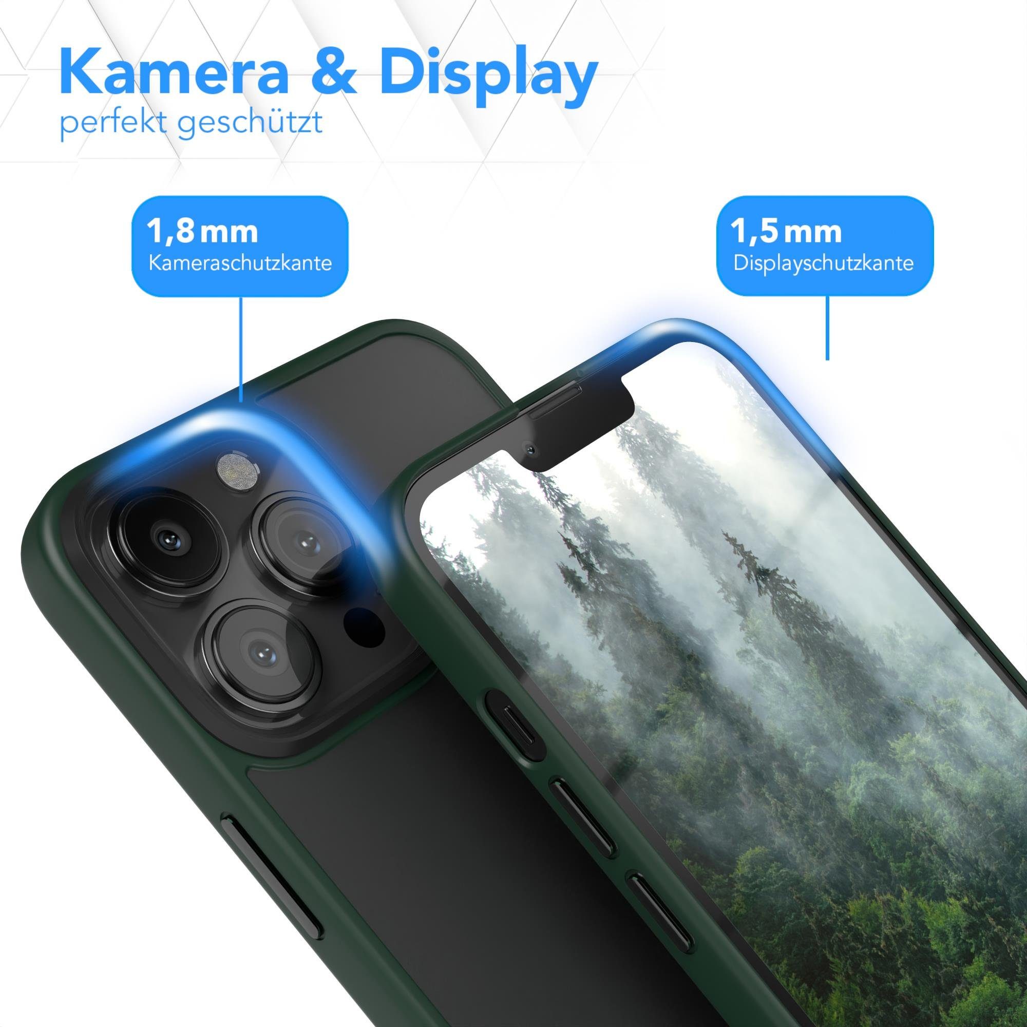 EAZY CASE Handyhülle Outdoor Case für Apple iPhone 13 Pro Max 6,7 Zoll, Hülle Transparent kratzfest Smart Slimcover Transparent Dunkel Grün