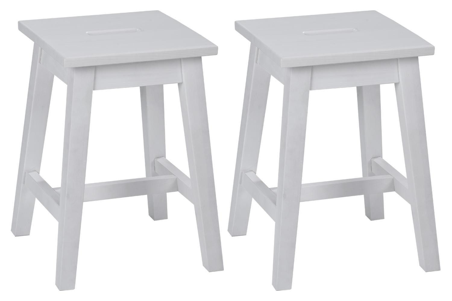 Sitzhocker 2er Set, Weiß, Lackiert, Kiefernholz massiv