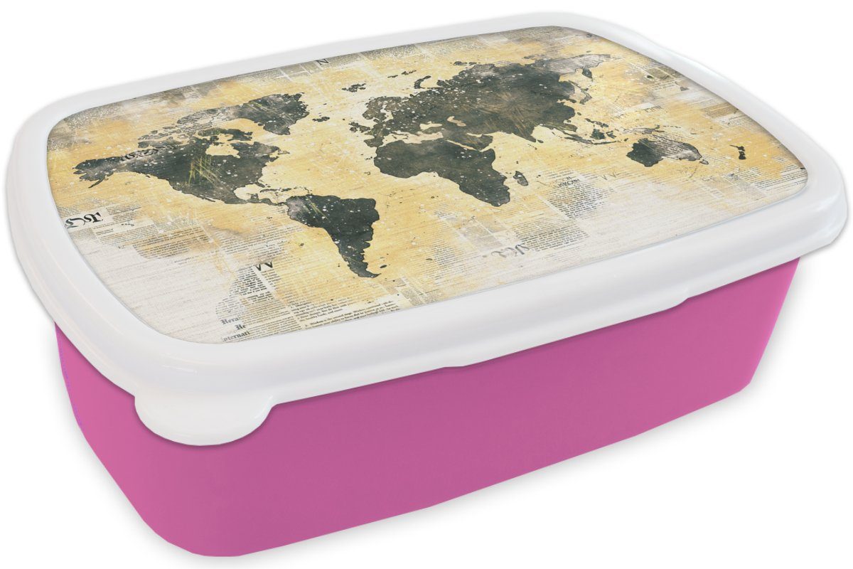 rosa - Snackbox, Erwachsene, Kunststoff (2-tlg), - Brotdose für Weltkarte Mädchen, Lunchbox Kinder, Kunststoff, MuchoWow Gold Brotbox Zeitung,