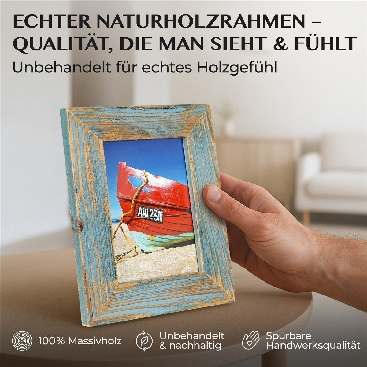 Mein Landhaus Bilderrahmen Landhaus Bilderrahmen aus Alt-Holz in Hellblau