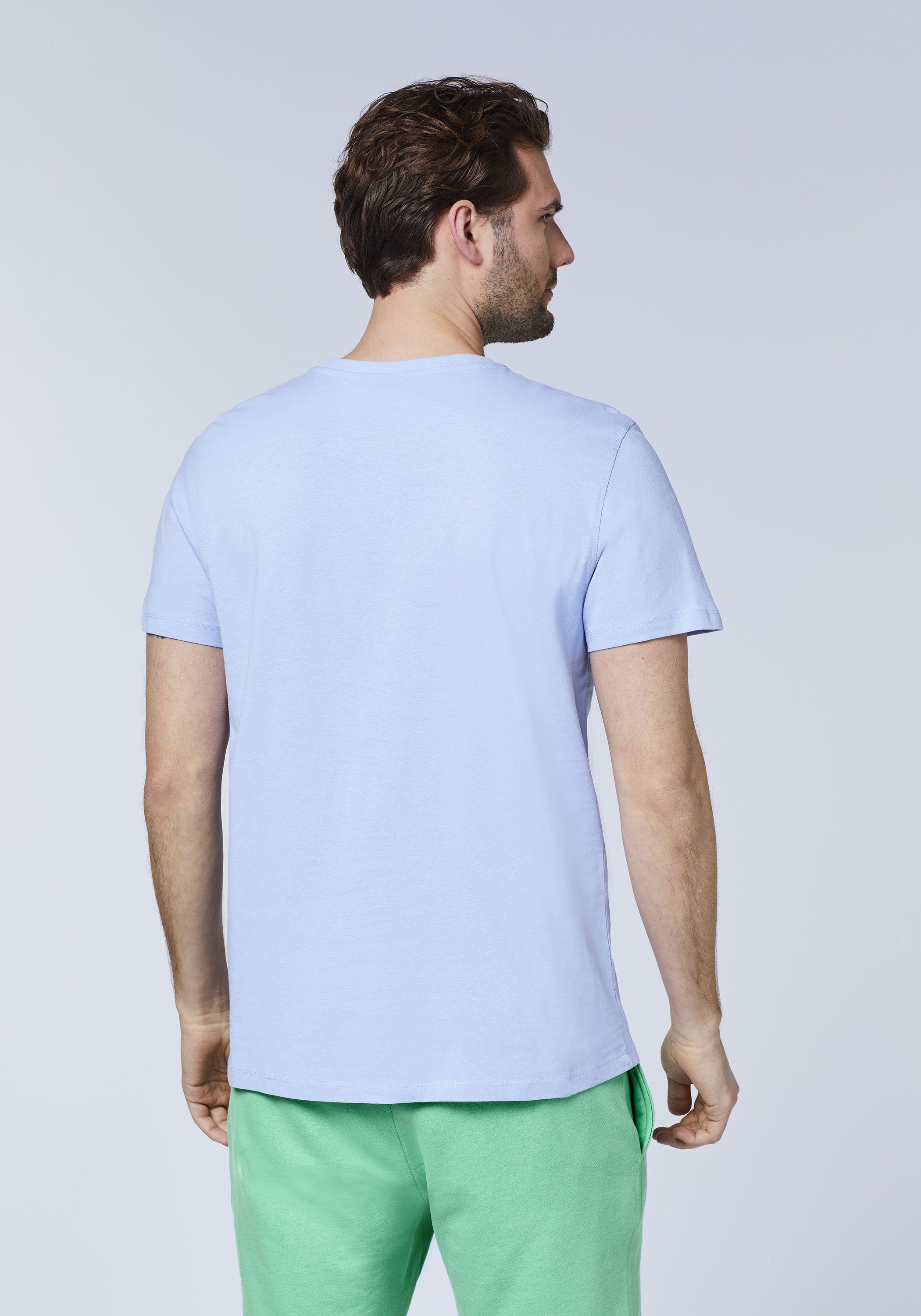 Polo Sylt Print-Shirt auffälligem 16-3922 Blue Brunnera Logo-Print mit