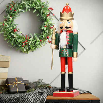 ECD Germany Nussknacker Weihnachten Holzfigur König Puppet Marionette Ornament Nussbrecher, 25cm rote Krone Zepter aus Holz Unikat handbemalt König