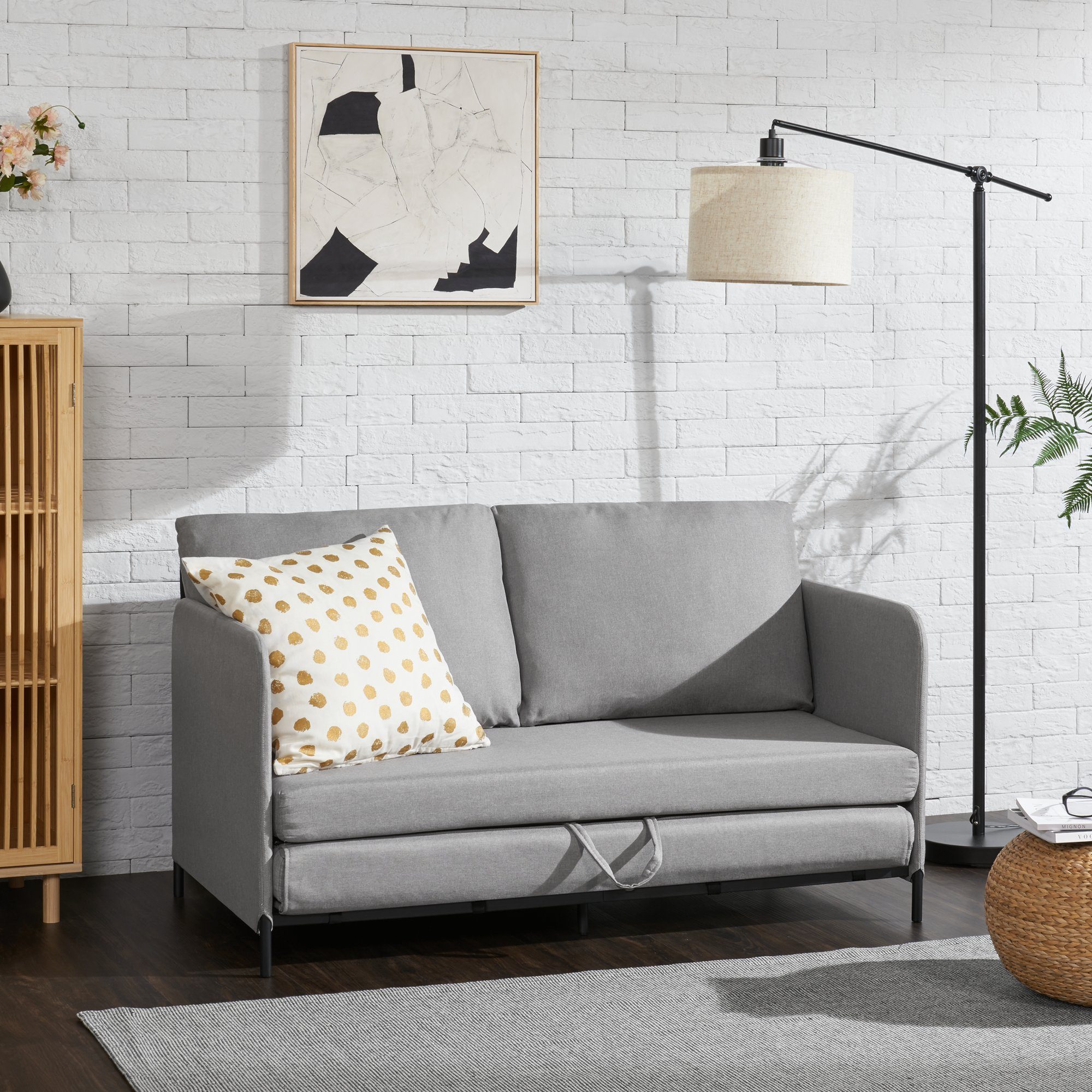 en.casa Schlafsofa, »Soini« mit Liegefunktion 2-Sitzer 78x125x67 cm Hellgra günstig online kaufen