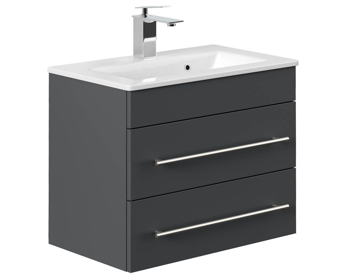 einfachgutemoebel Waschtisch-Set Badmöbel Waschplatz 60cm Portus 600 SlimLine, graphit grau, (Badmöbel Set, 1-St., Waschtisch Set)