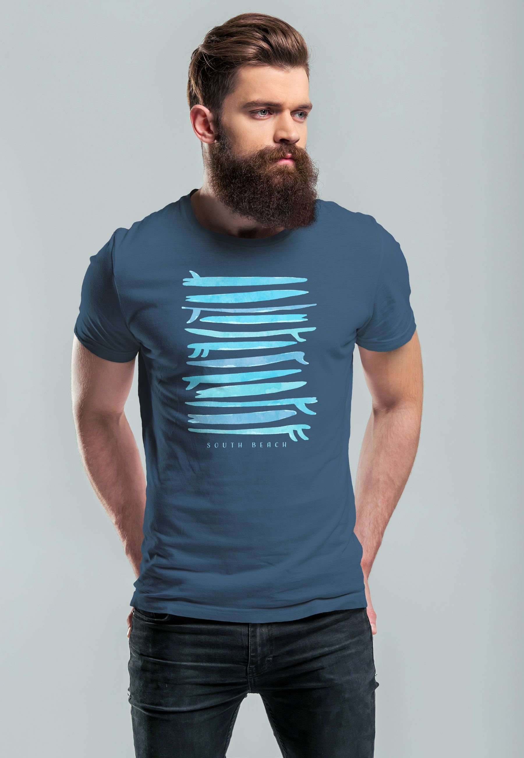 Neverless Print-Shirt Herren T-Shirt Surfboards South Beach California USA günstig online kaufen