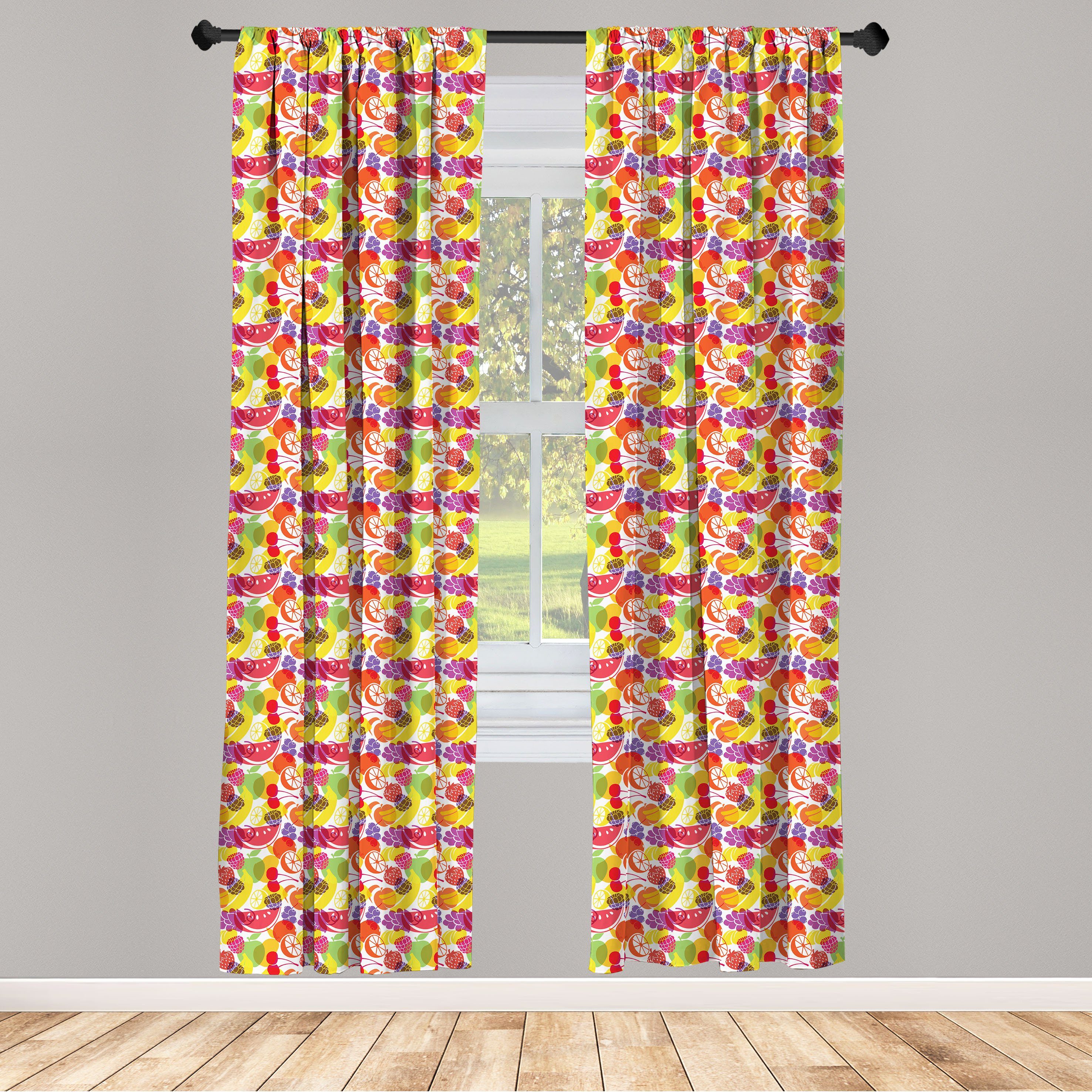 Dekor, für Gardine Frucht-Kunst Schlafzimmer Overlapping Motive Vorhang Abakuhaus, Microfaser, Obst Wohnzimmer