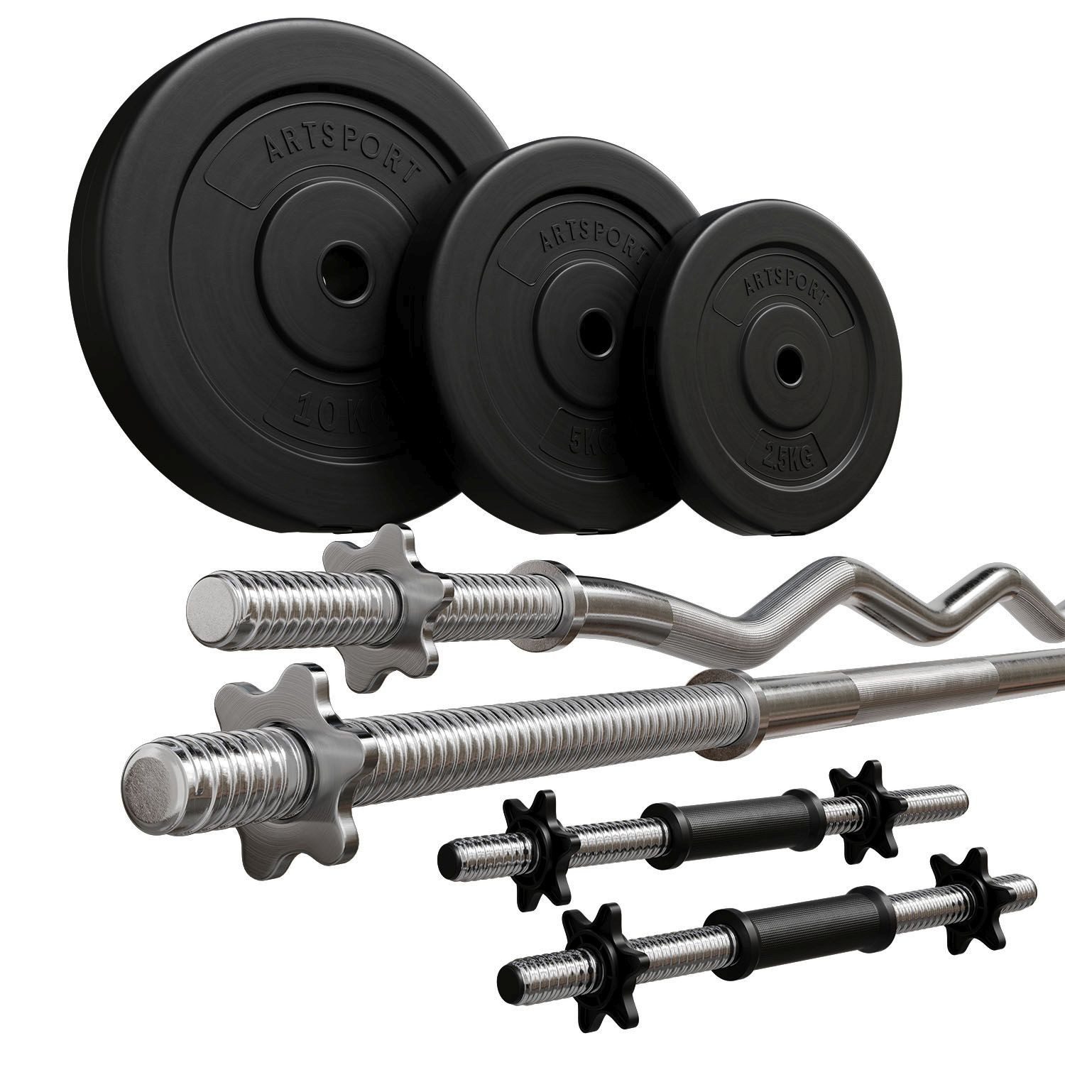 ArtSport Hantel-Set 3in1, Komplettset, 60 kg Gewichte, rutschfeste Griffe, Sternverschlüsse