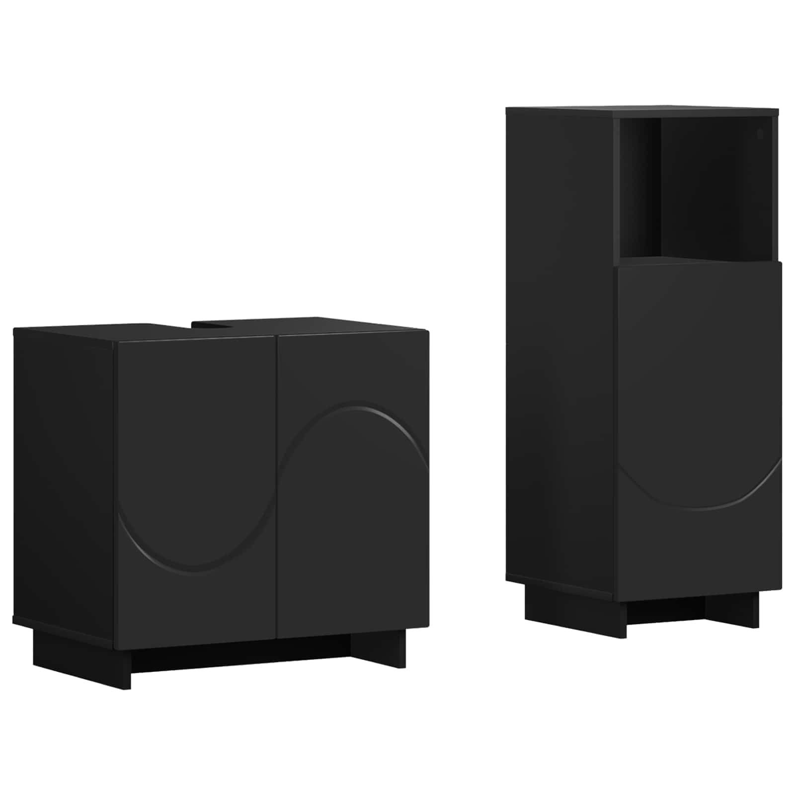 vidaXL Gartenlounge-Set Badezimmerschrank-Set 2 stk. Schwarz Holzwerkstoff, (2-tlg)