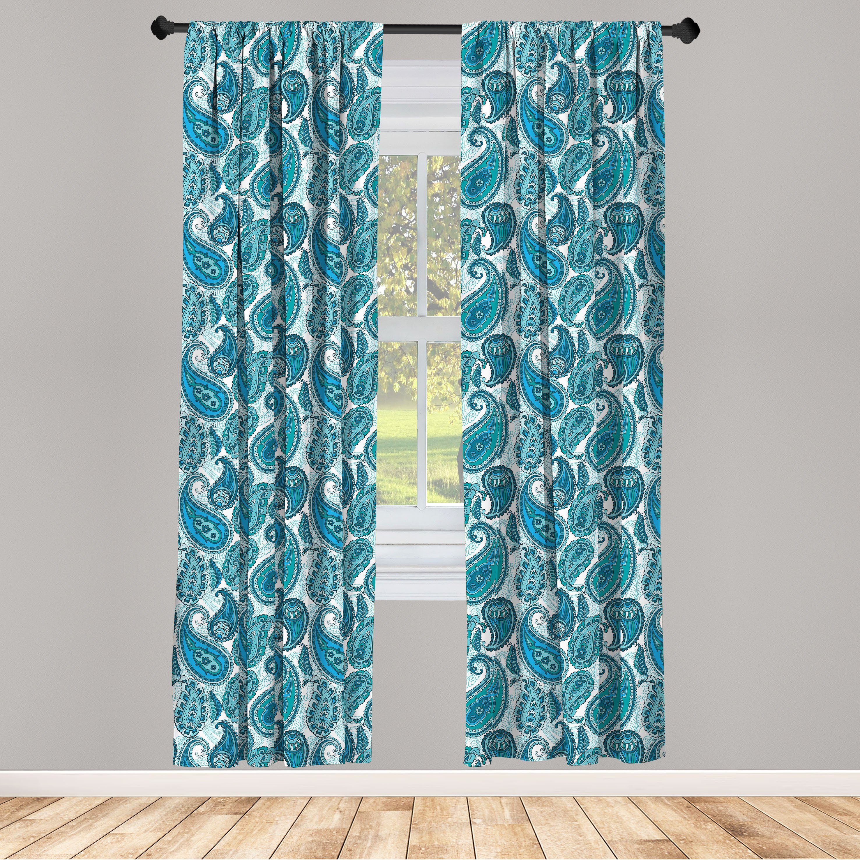 Gardine Vorhang für Wohnzimmer Schlafzimmer Dekor, Abakuhaus, Microfaser, Paisley Ozean-Streifen und Blumen