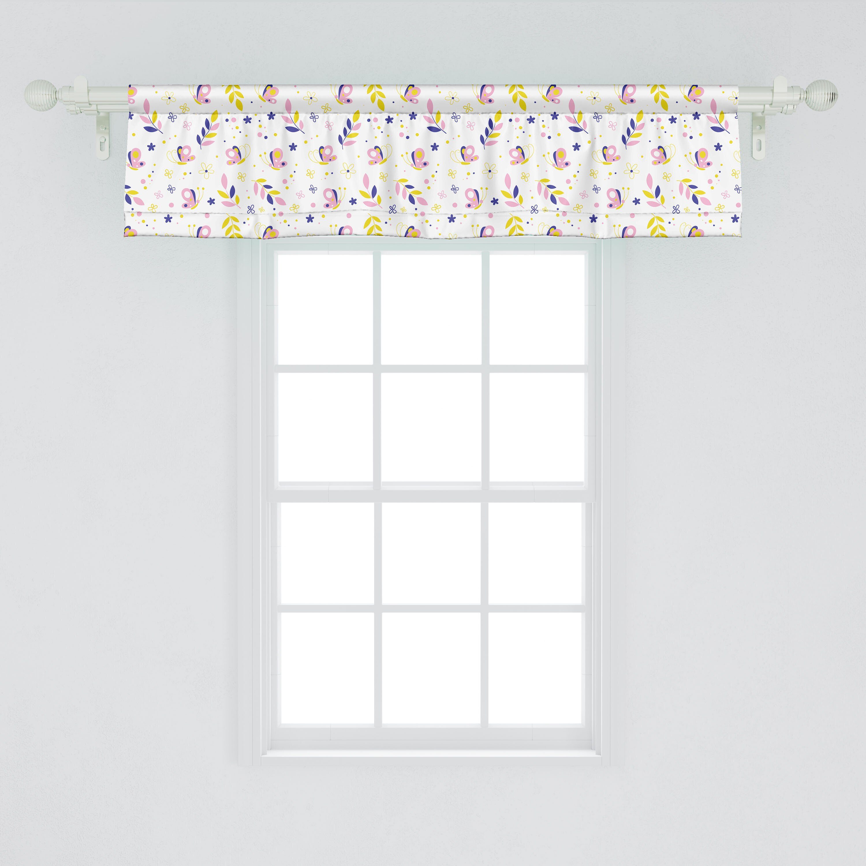 Scheibengardine Vorhang punktiert Abakuhaus, Dekor Küche Schmetterlinge Insekten Stangentasche, Microfaser, für Volant Schlafzimmer Blumen mit
