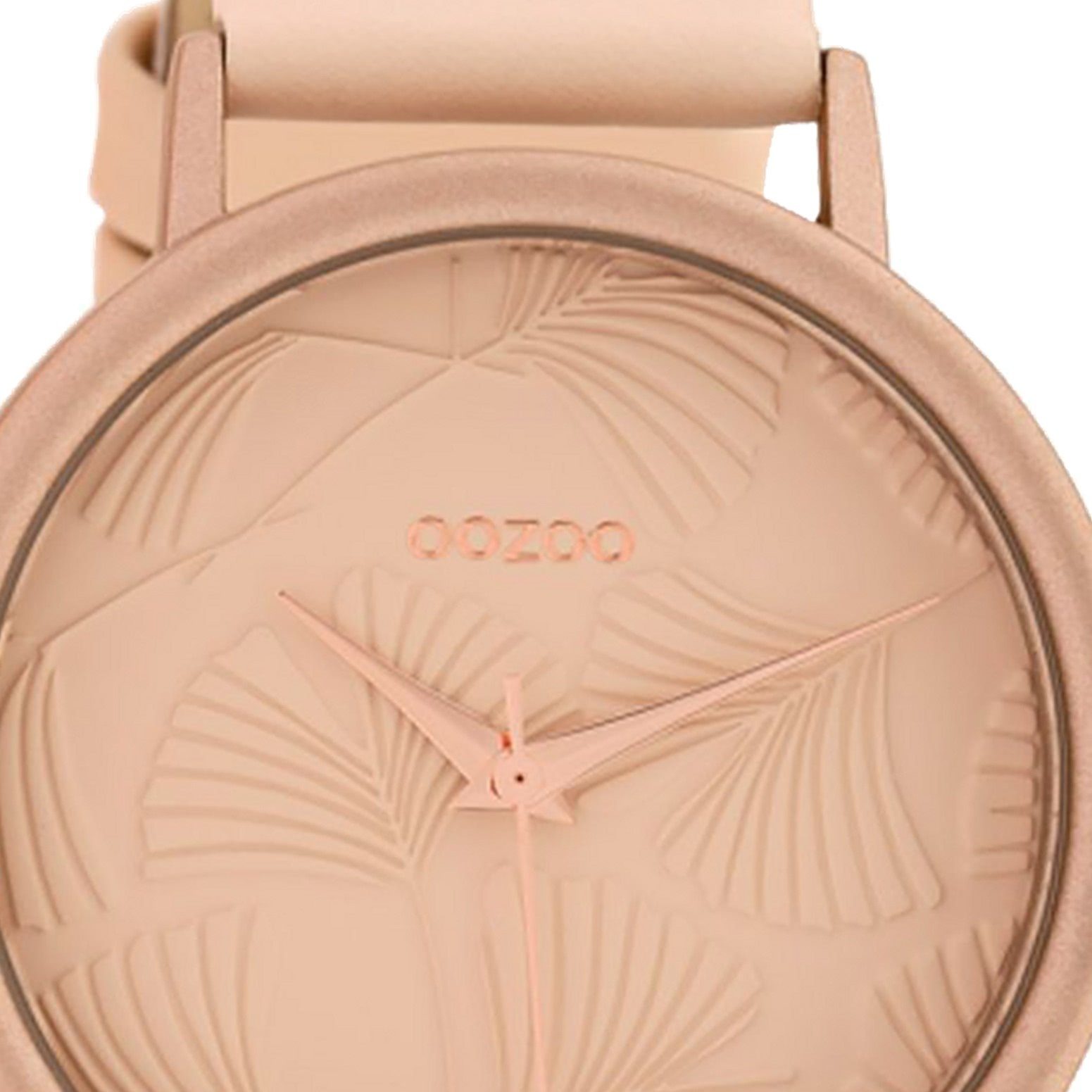 Damenuhr 42mm), Quarzuhr Lederarmband Armbanduhr Oozoo Fashion OOZOO groß rosa, rund, (ca. Damen rosa,