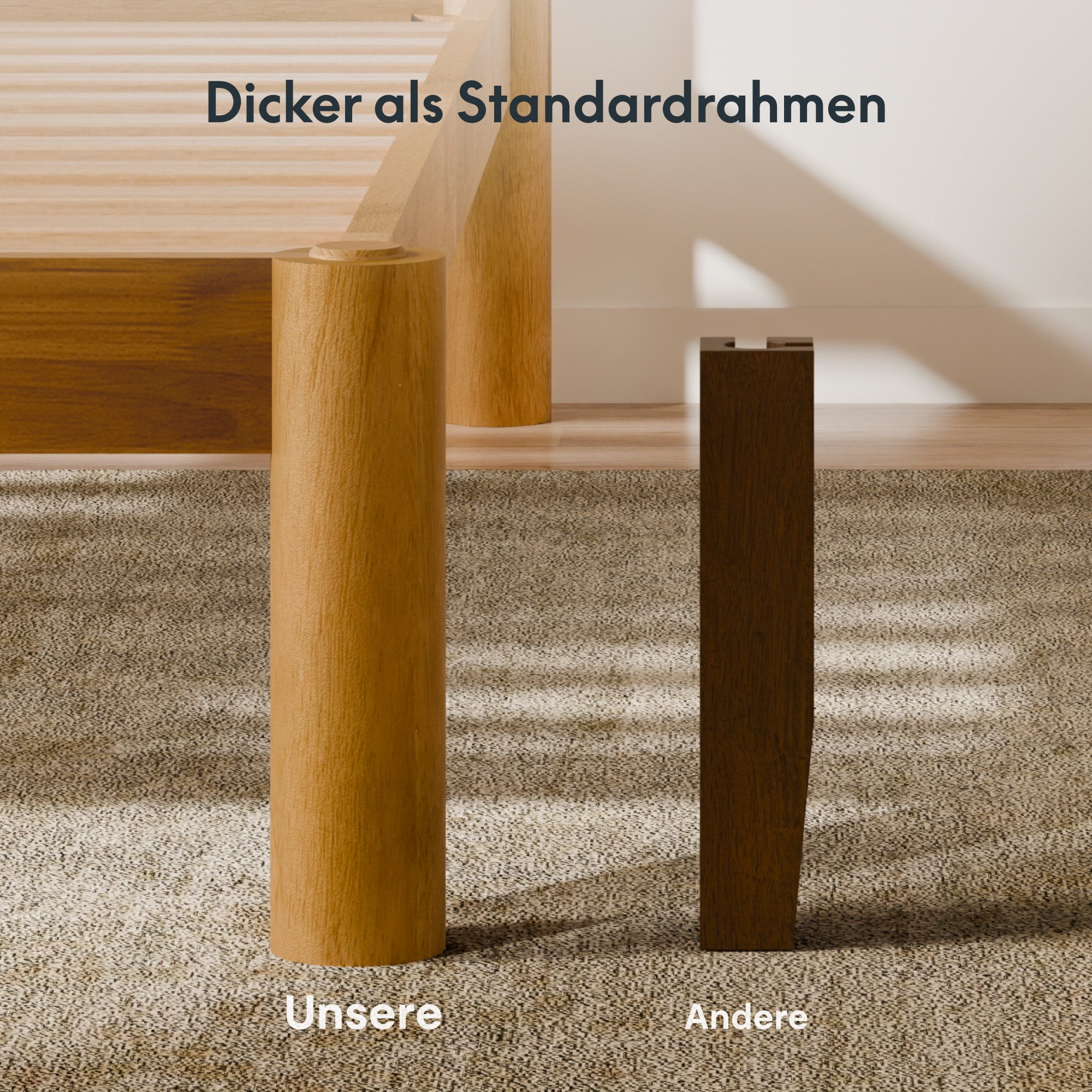 FLEXISPOT Bettgestell 90/140/160/180x200 cm aus Gummibaumholz, Futonbett aus Massivholz (Massivholz-Plattformbett aus 100 % Gummibaumholz, bis 700KG, 10 Jahre G – Bild 5 von 5