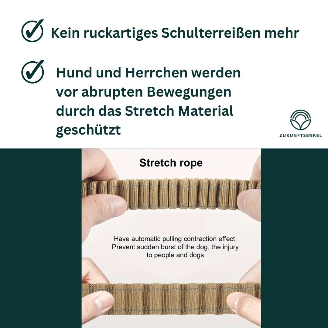 ZUKUNFTSENKEL Hundeleine mit Autoanschnaller & Sicherheitskarabiner, Leine, (1-tlg., Führleine), Taktische Bungee-Leine, 2 Griffe, Pferdeleine