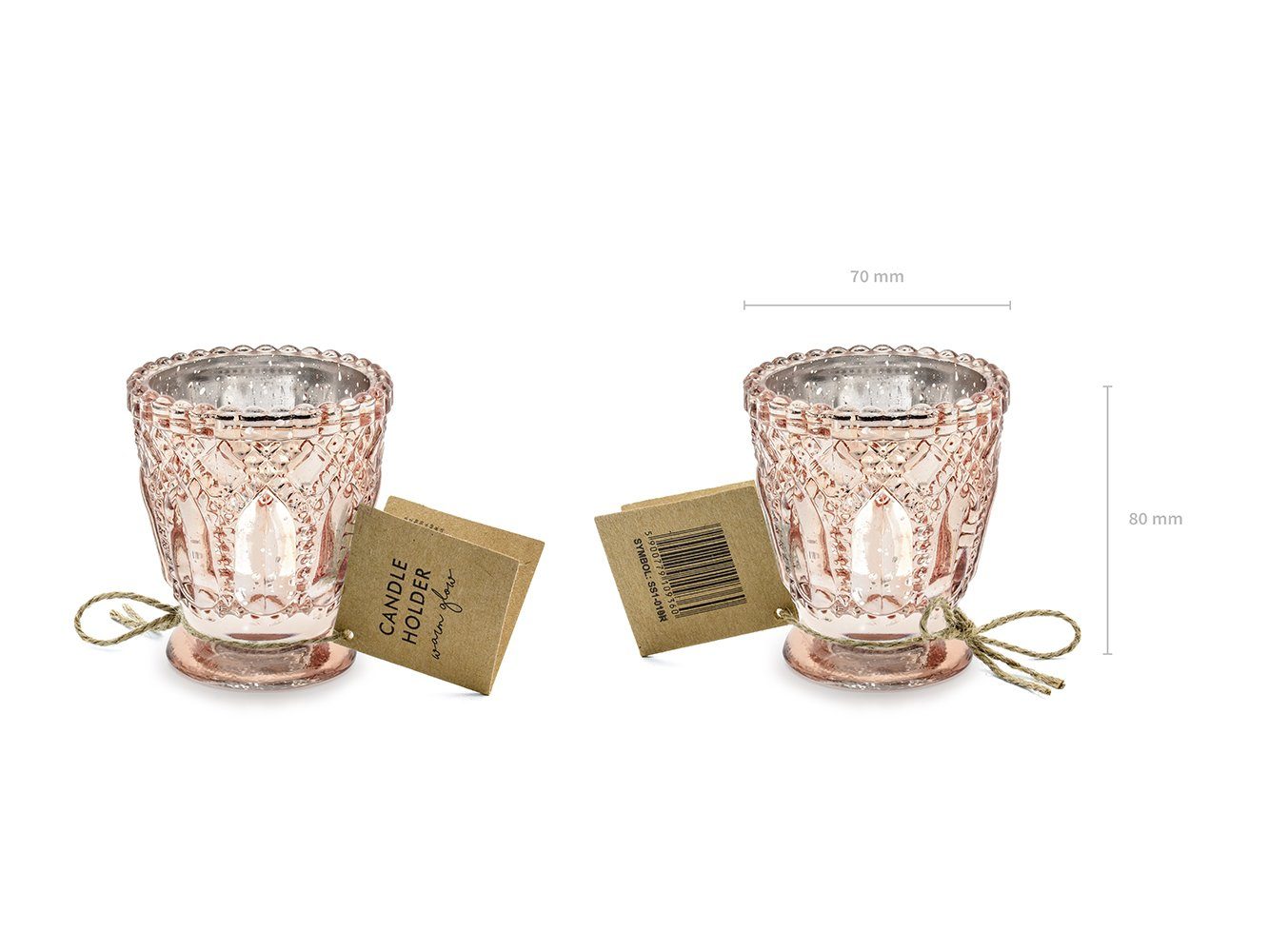 partydeco Kerzenhalter, Teelichtgläser Kelch geprägte Ornamenten 7x8cm rosegold 4er Set