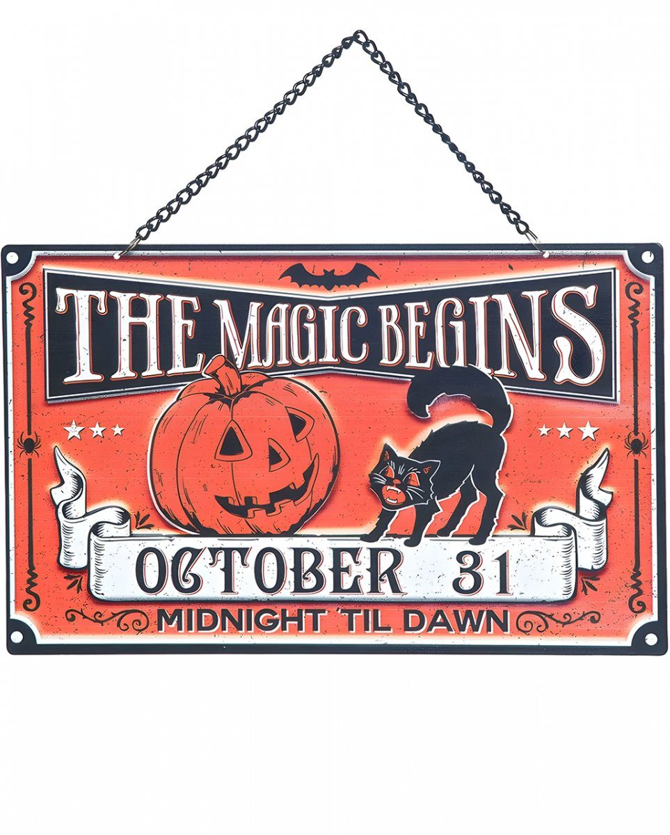 Horror-Shop Hängedekoration Vintage Metallschild The Magic Begins für Hallowee