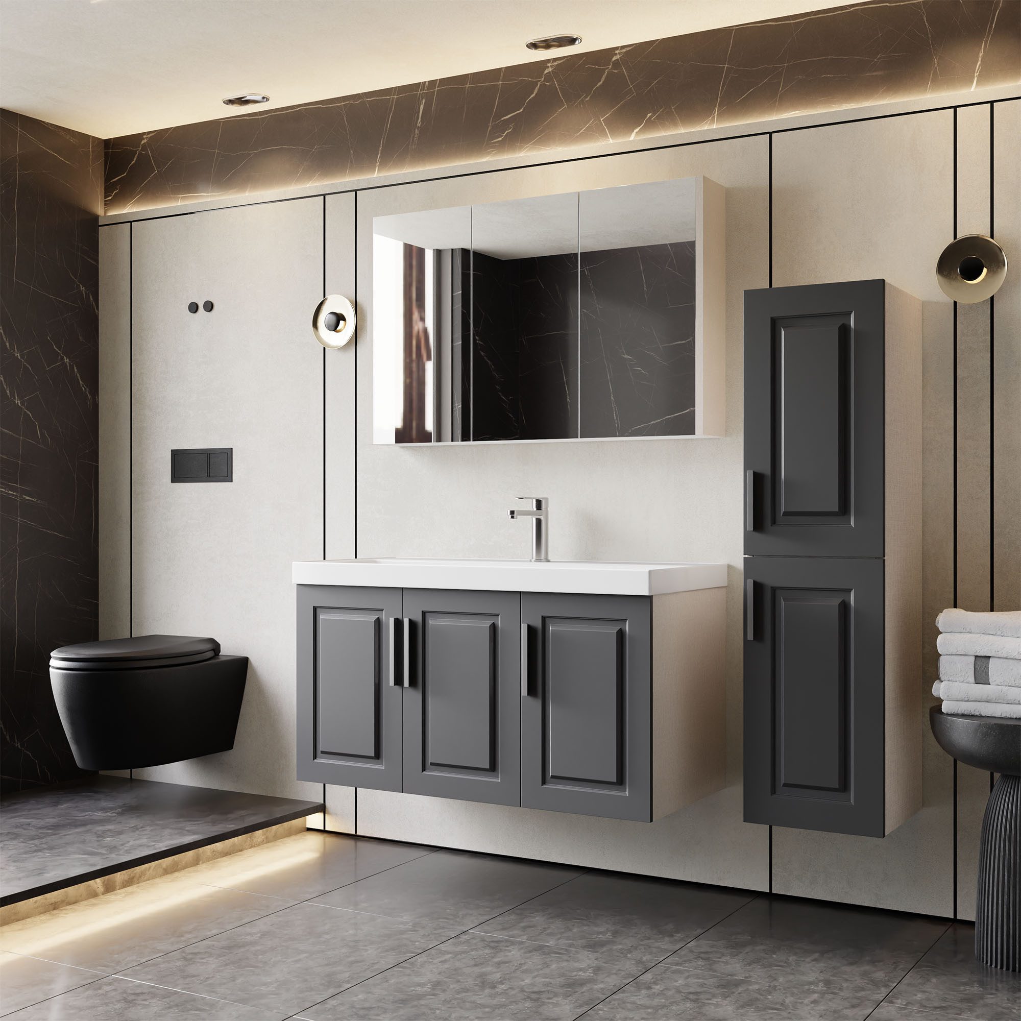 Karen Badmöbel-Set Badmöbel Set Arin 100, (3-St., Unterschrank mit Türen, S günstig online kaufen