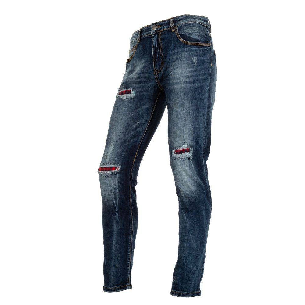 Ital-Design Stretch-Jeans Jeans Freizeit in Herren Blau Used-Look