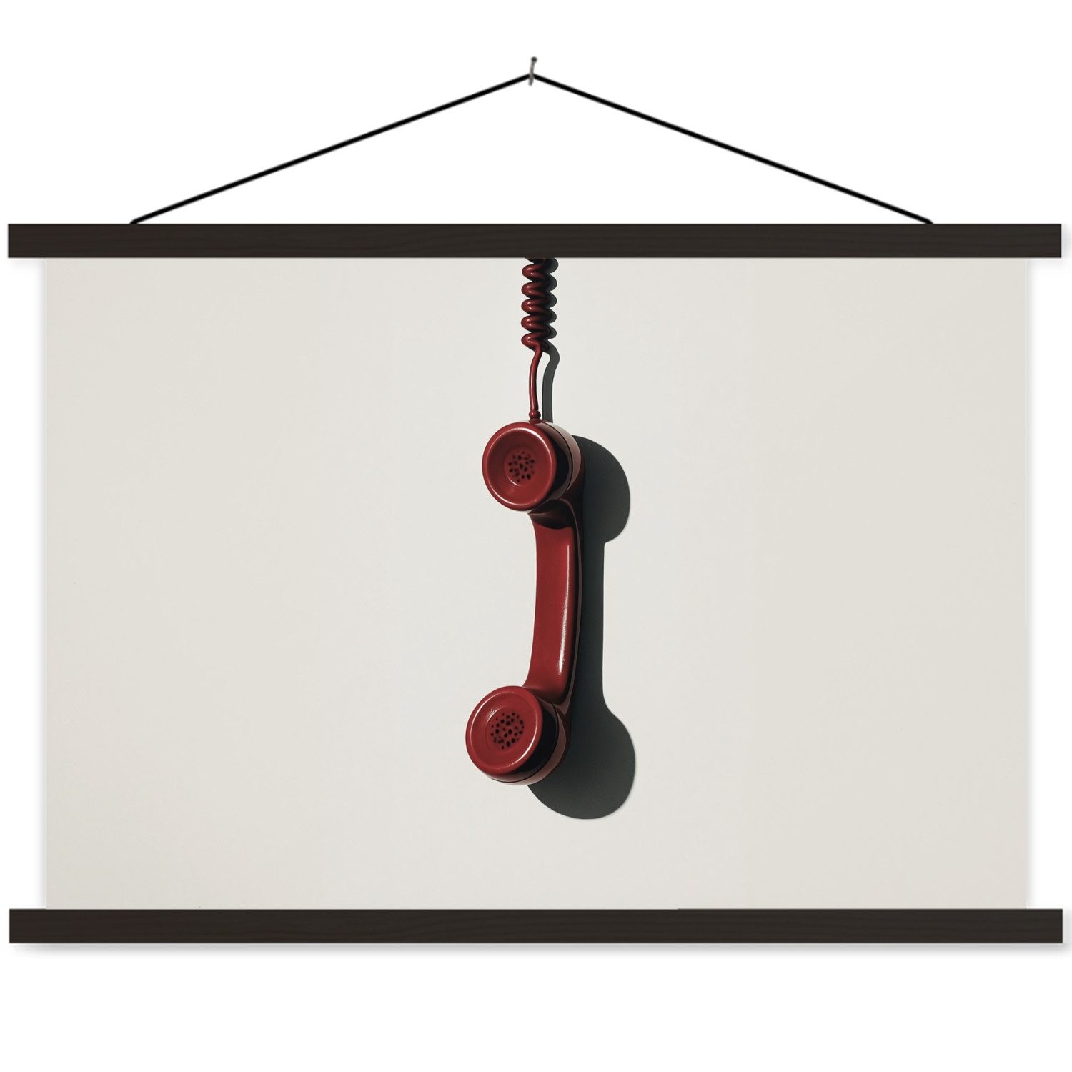 MuchoWow Poster Telefon - Kabel - Rot - Minimalistisch, (1 St), Bilderhalter, Bilderrahmen, Magnet Rahmen, Holz, 150x100 cm