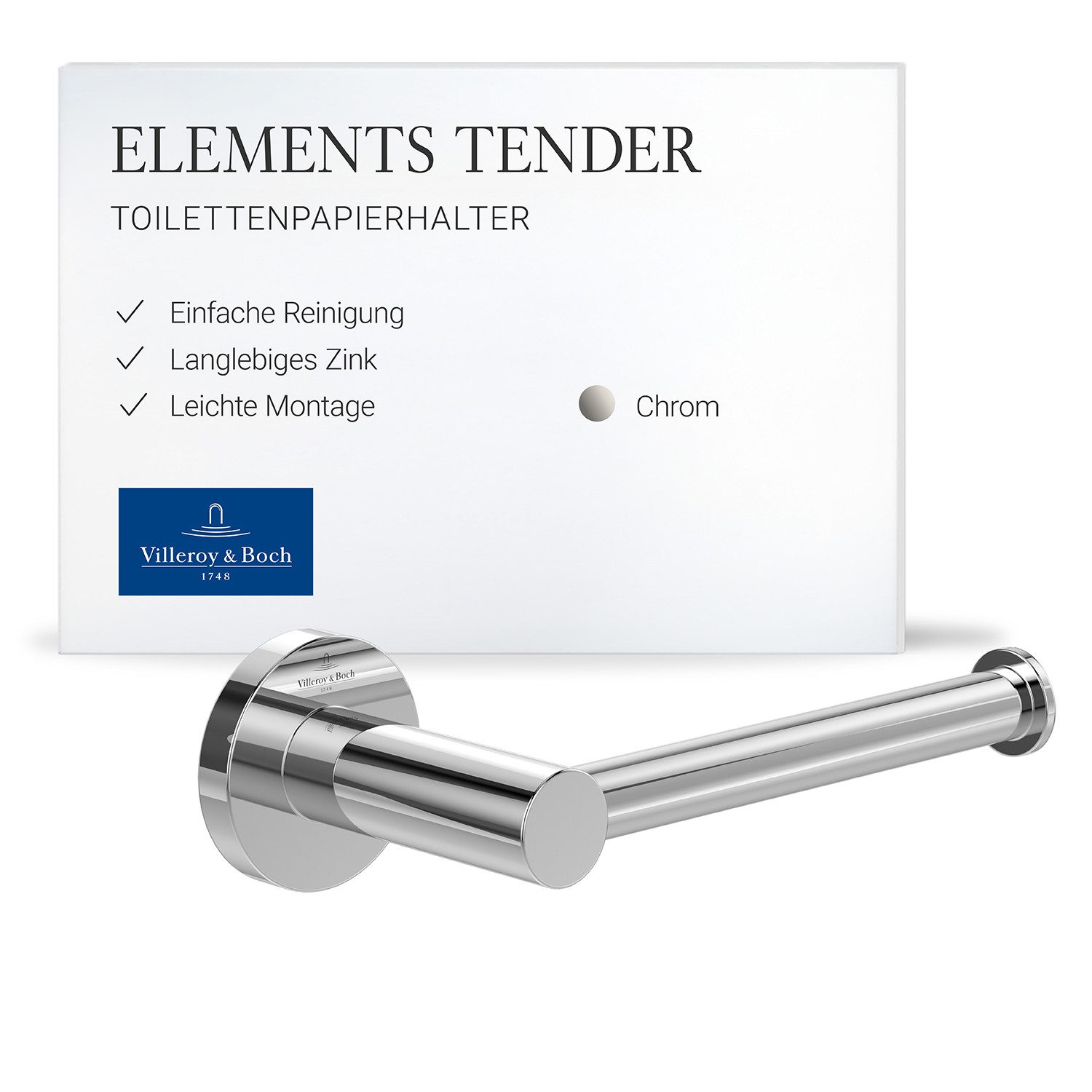 Villeroy & Boch Toilettenpapierhalter Elements, ohne Deckel, Wandmontage, Chrom