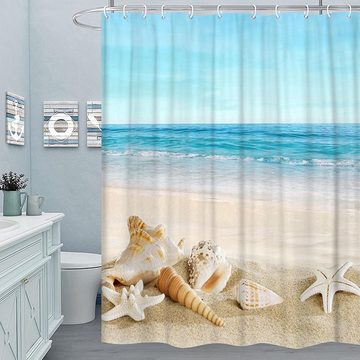 BlauCoastal Duschvorhang Meer Küste Duschvorhang Breite 90 cm (1-tlg., Wird mit der entsprechenden Anzahl von Duschvorhangringen geliefert), Textil Vorhänge für das Badezimmer