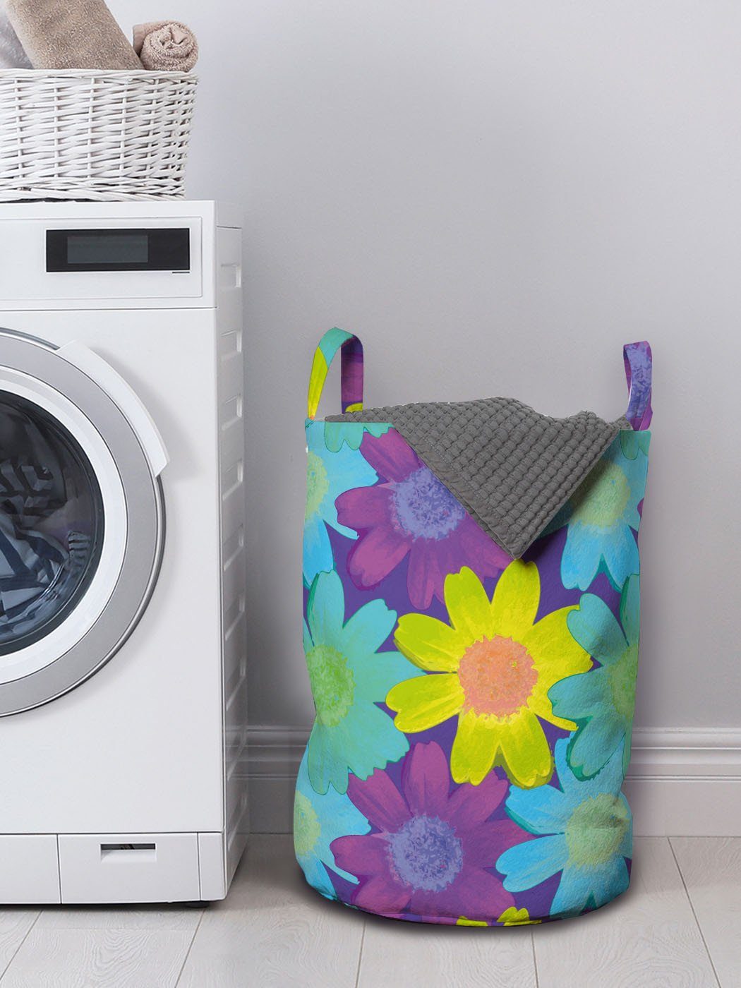 Wäschesäckchen Muster Blumen Griffen Aquarell-Stil für Jahre Abakuhaus der mit Wäschekorb Waschsalons, Kordelzugverschluss 90er
