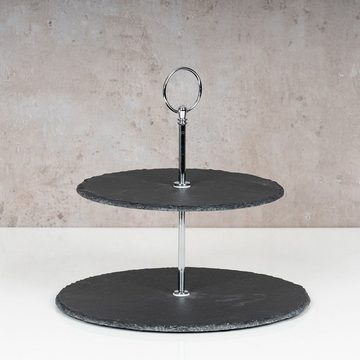 Levandeo® Etagere, Etagere Schiefer 2 Platten 24cm Hoch 2-Stöckig Tischdeko Obst