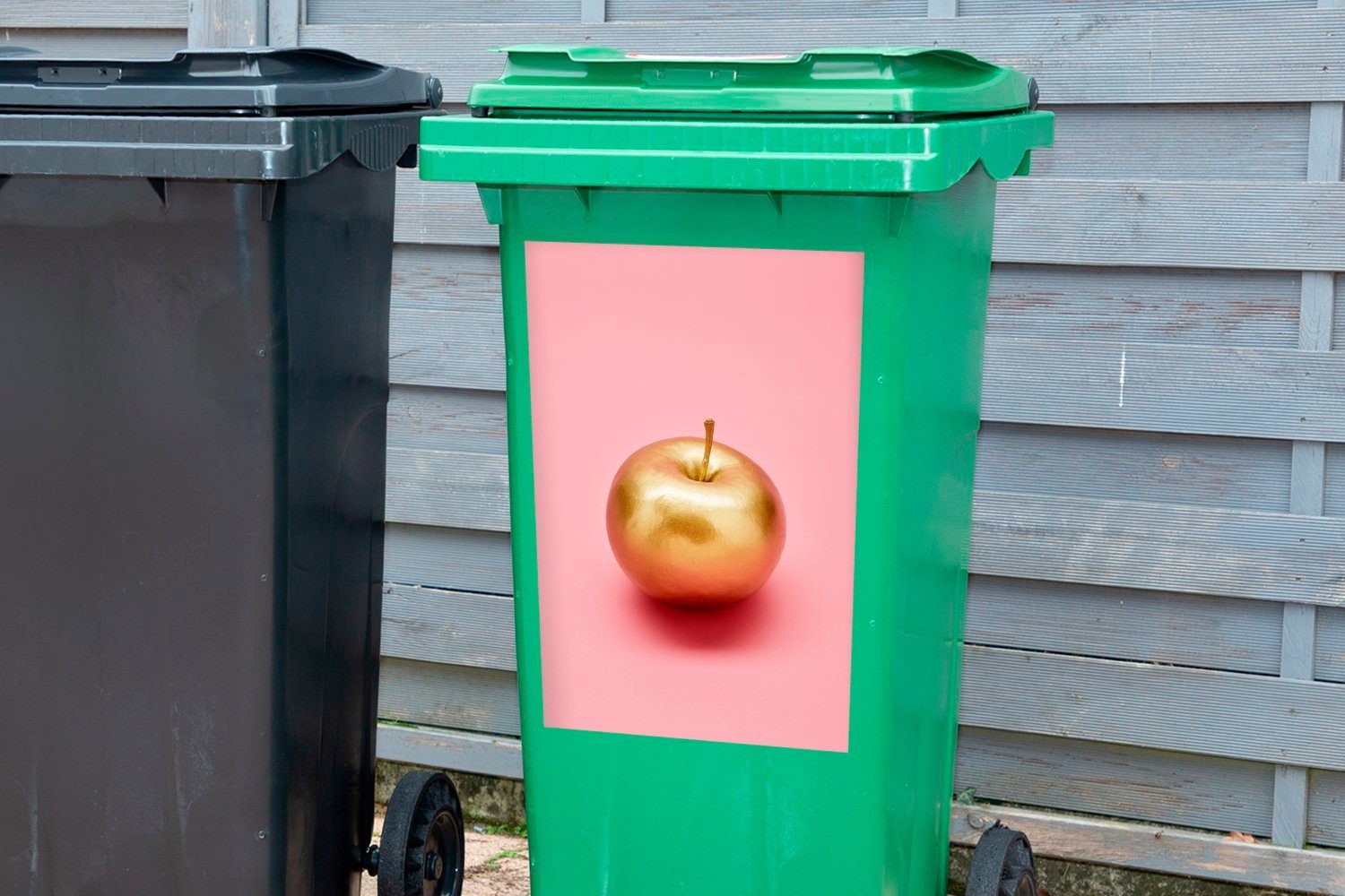 MuchoWow Wandsticker Gold Apfel St), - Mülleimer-aufkleber, Abfalbehälter Container, - (1 Pastell Sticker, Mülltonne