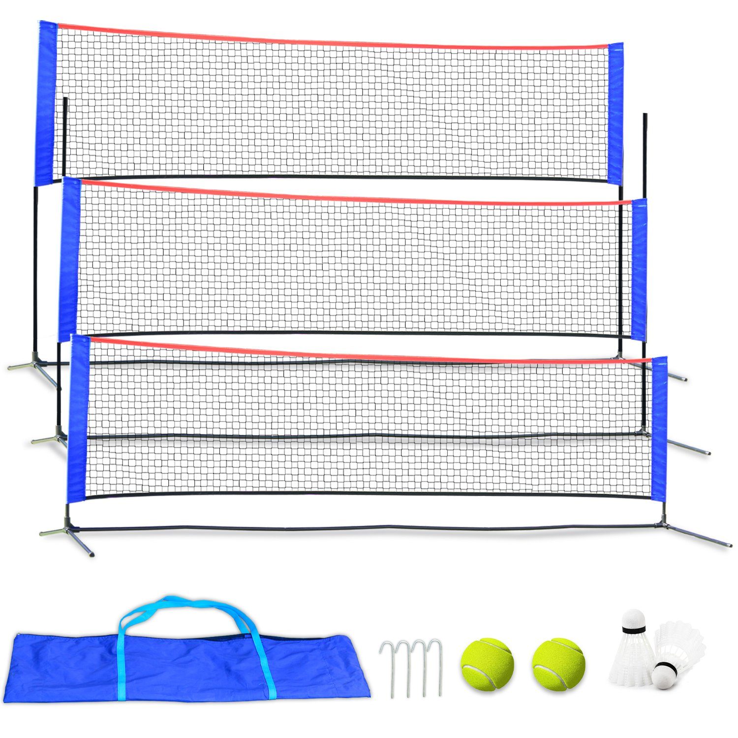 Kapler Tennisnetz Tennisnetz für Kinder, kleines Tennisnetz für 1V1 300 x 90 cm (Spar-Set, Netze, Netzpfosten, Bodenanker, Tragetasche, Anleitung), Es kann als Tennisball oder Badmintonball für Kinder verwendet werden