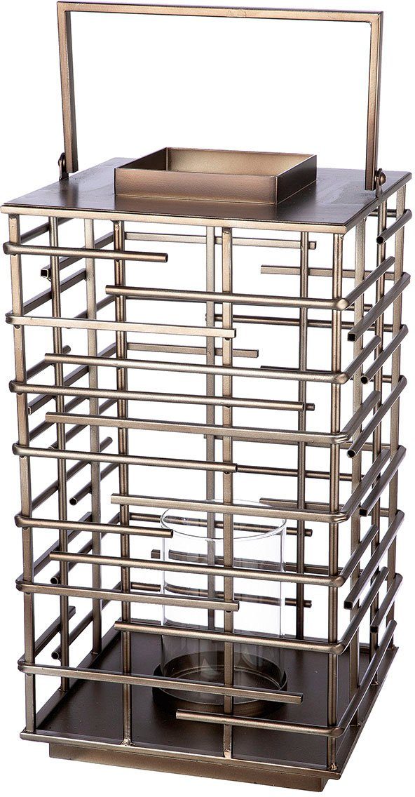 Casablanca by Gilde Kerzenlaterne Loft, aus Metall, mit Glaseinsatz, Breite/Tiefe ca. 26 cm (1 St), Laterne, Weihnachtsdeko, Kerzenhalter