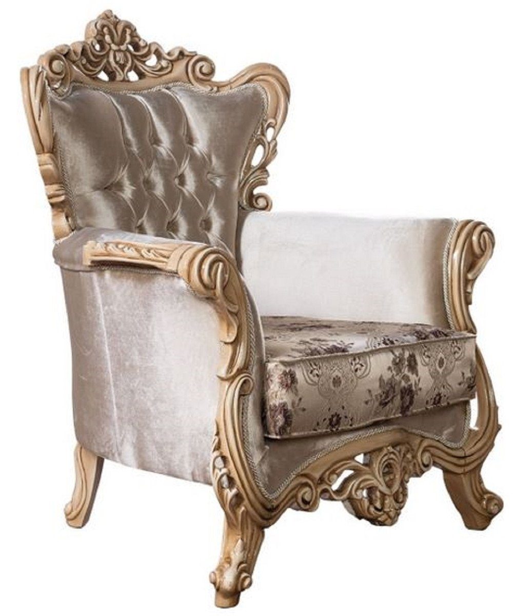 Prunkvoller Möbel Padrino Muster Sessel Wohnzimmer Barock mit / Braun Casa / Luxus elegantem Wohnzimmer - Barock Beige Naturfarben - Sessel Sessel