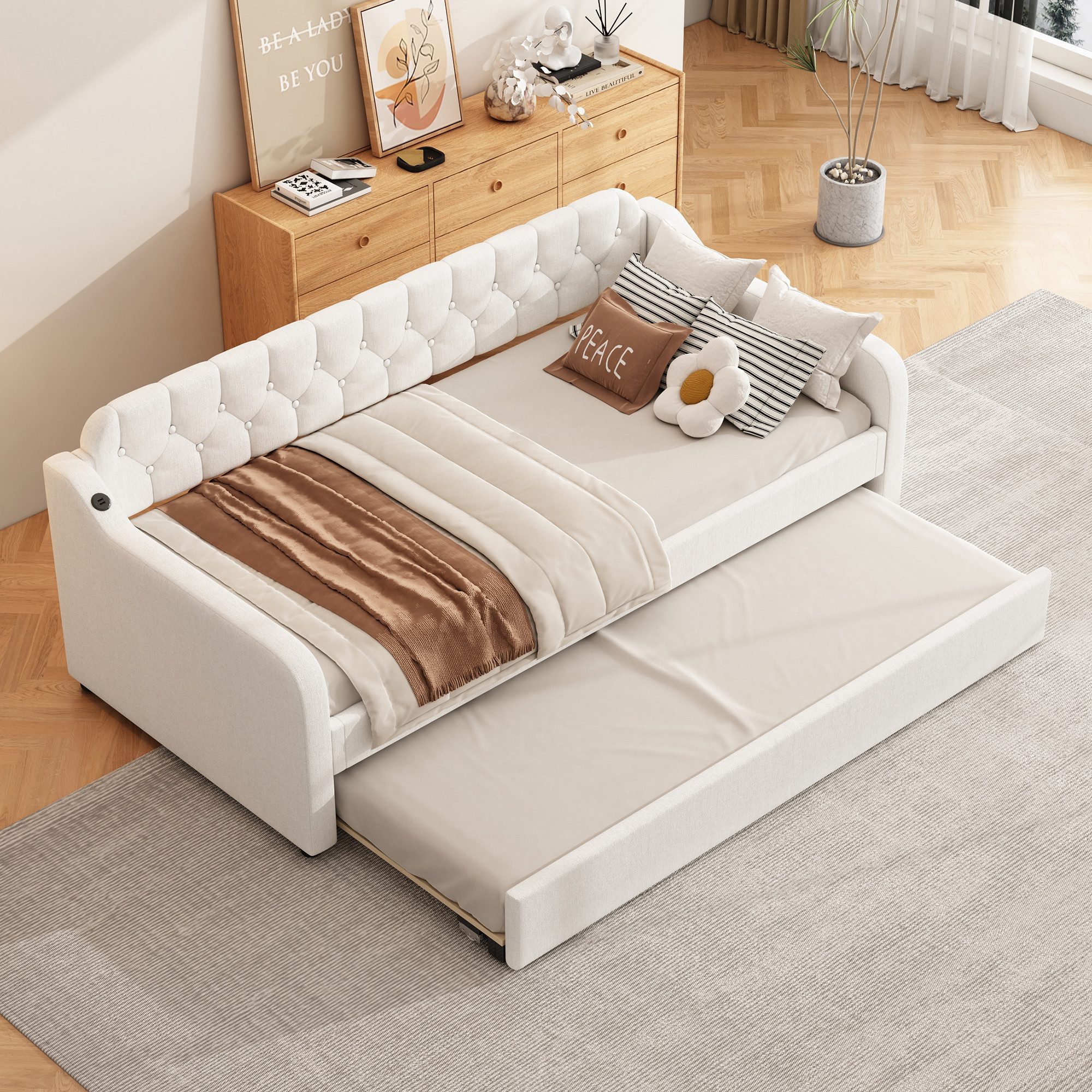 REDOM Schlafsofa Hausbett, mit ausziehbares Rollbett, USB-Anschluss, Tagesbett 90x200cm, ohne Matratze